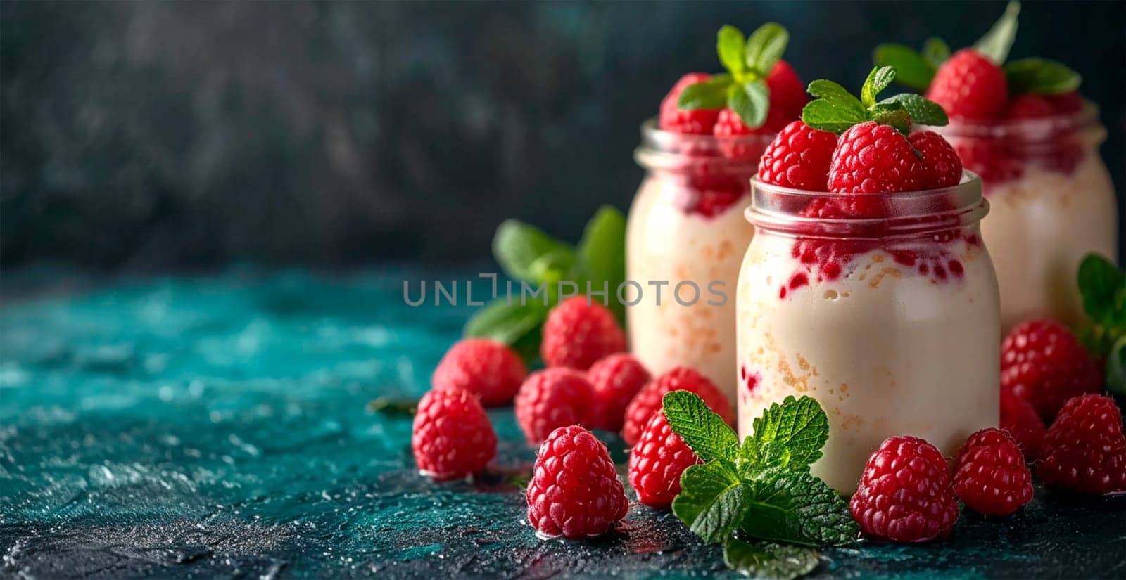 Yogurt with ripe fresh berries AI generated image