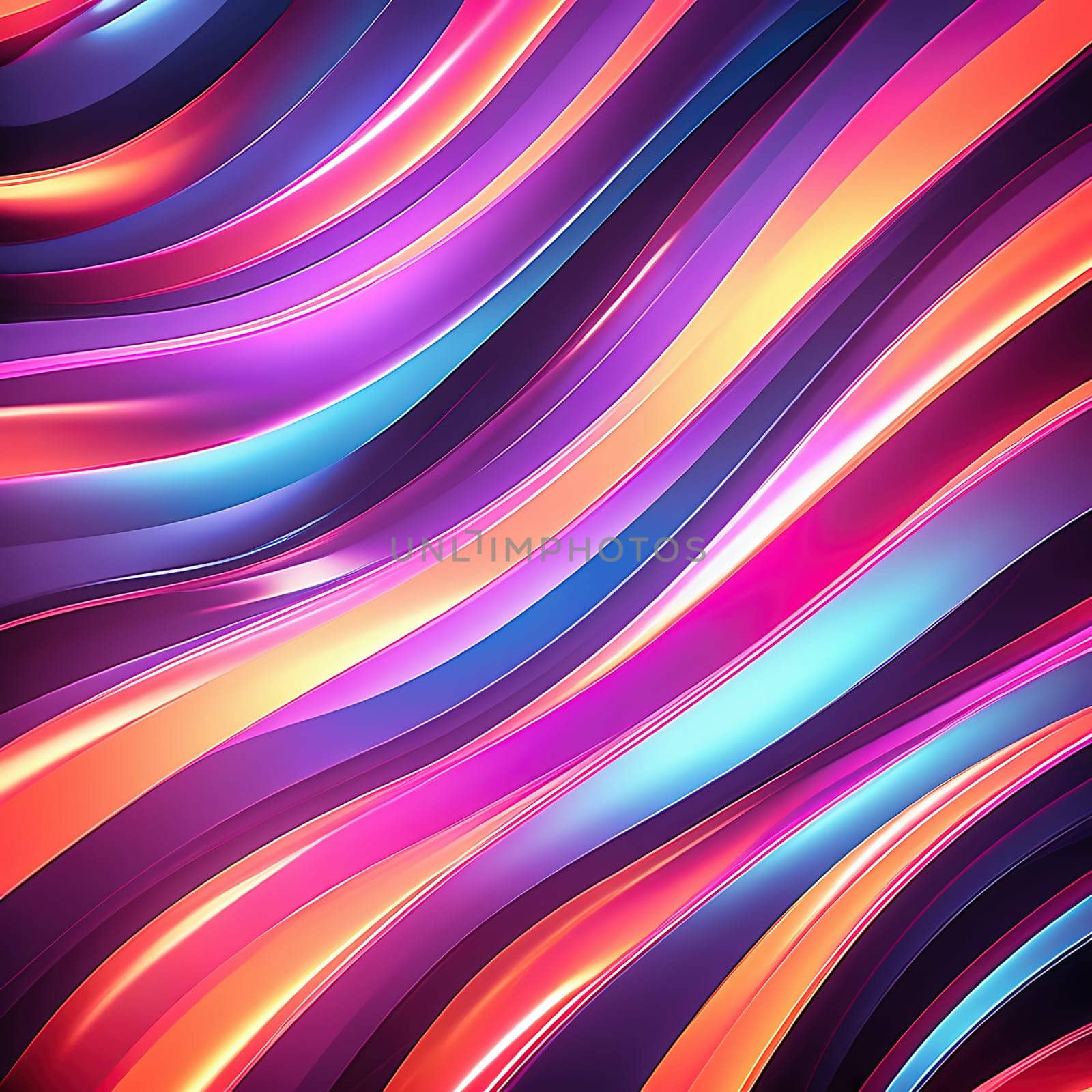 3d render. Abstract panoramic background of twisted dynamic neon lines, in wave form, glows in the dark space. Virtual fluorescent ribbon loop.