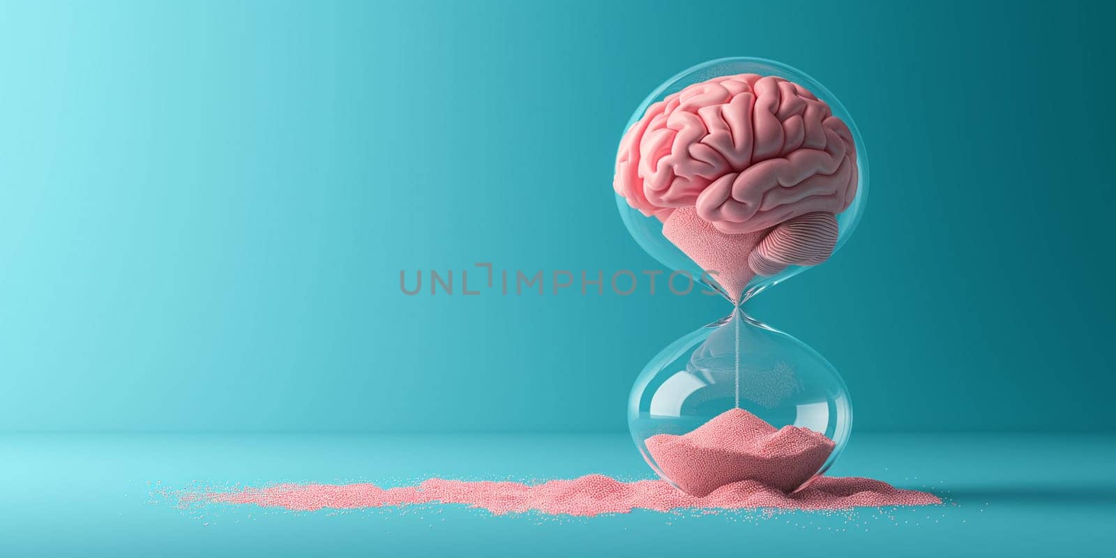 Human mind, mental health and psychology concept, dementia or Alzheimer disease, brain memory loss, lifetime running through hourglass