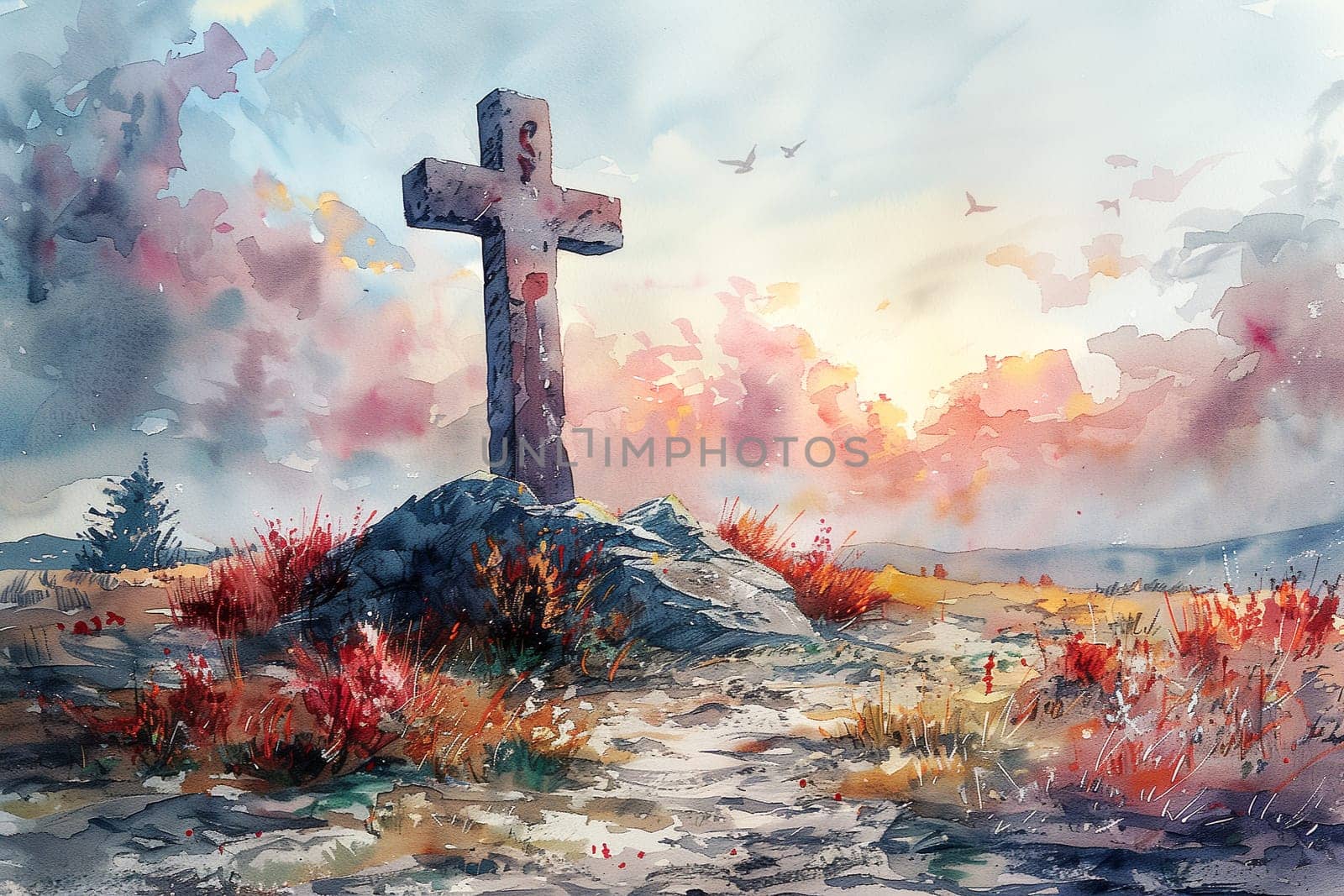 Religious cross, christian belief, crucification Jesus Christ on Easter, good friday, palm sunday, religion and prothecy