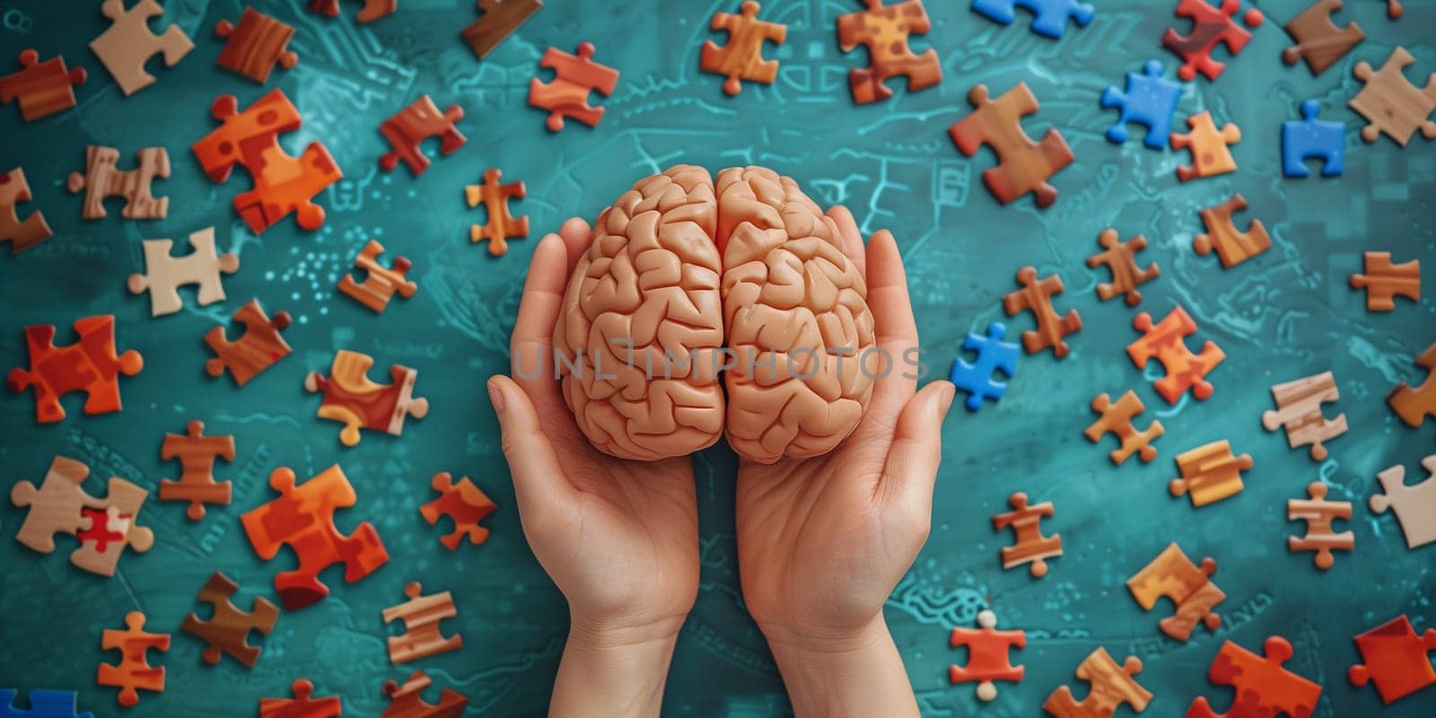 Alzheimer awareness day, dementia diagnosis, Parkinson disease, ADHD, memory loss disorder, brain with puzzle jigsaw pieces