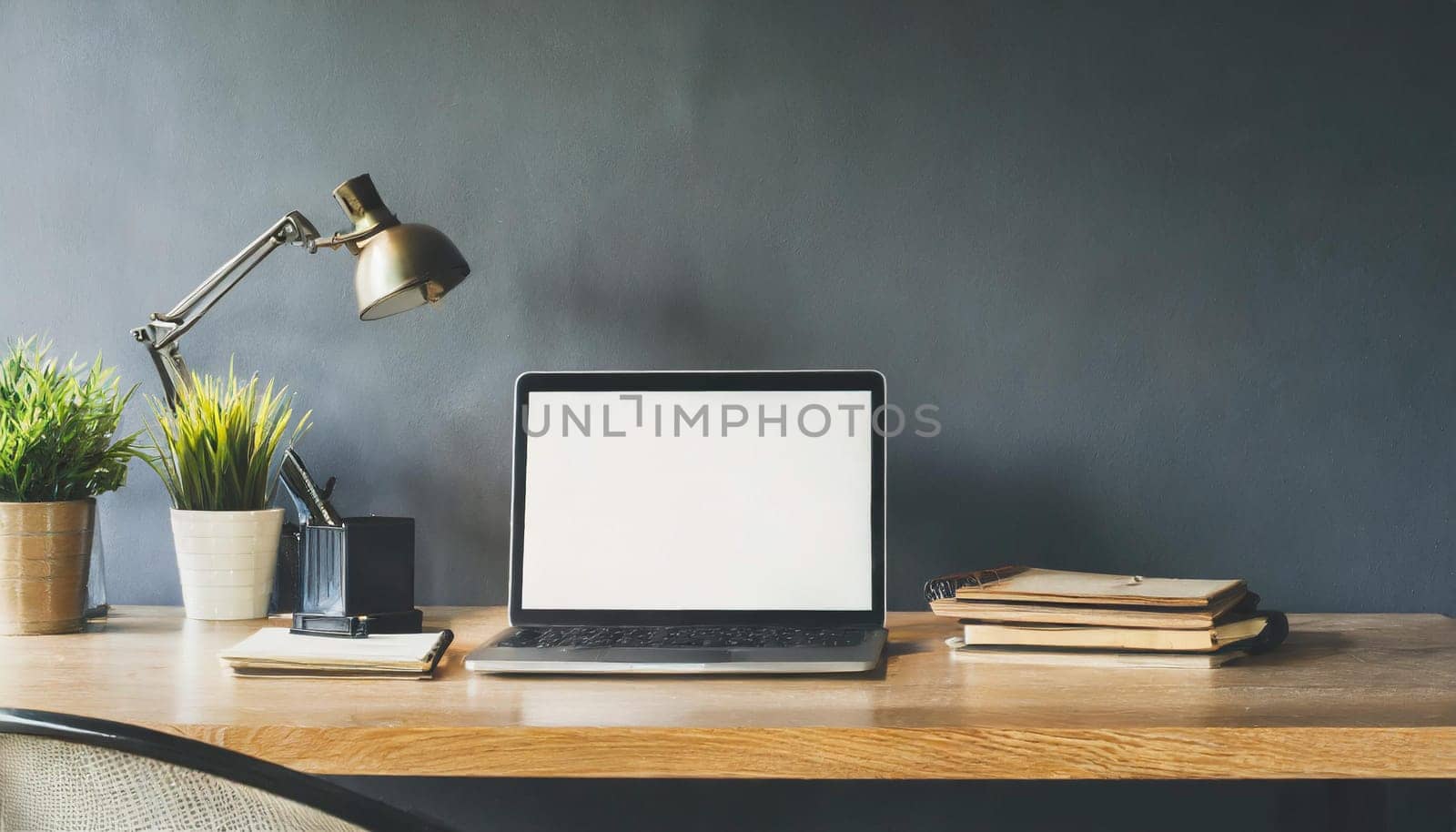 Home mockup, modern home office interior background, 3d render