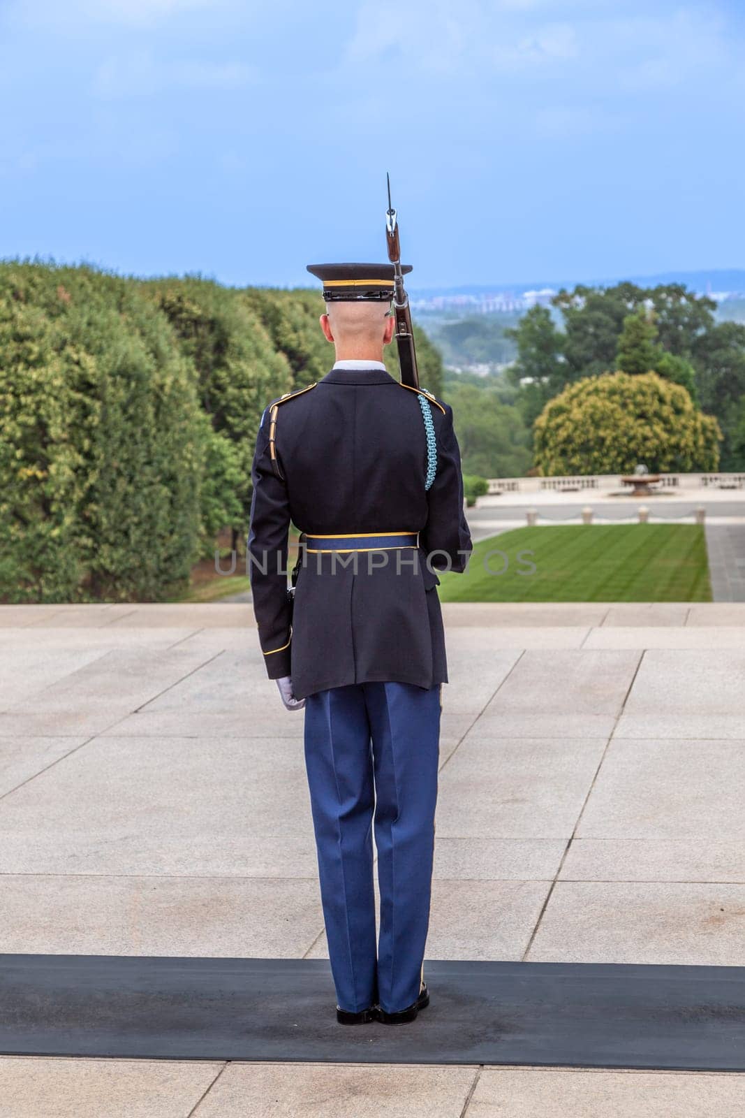 Washington, USA - July 15, 2010: changing the guard in the afternoon at the grave of the unknown soldier at the cemetery of Arlington in Washington, USA