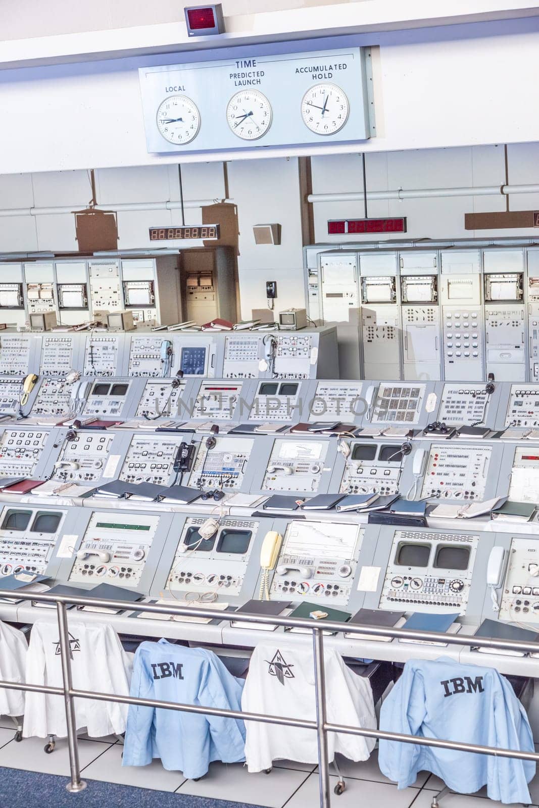 Orlando, USA - July 25, 2010: Apollo 1960s mission control equipment on display in Kennedy Space Center, USA