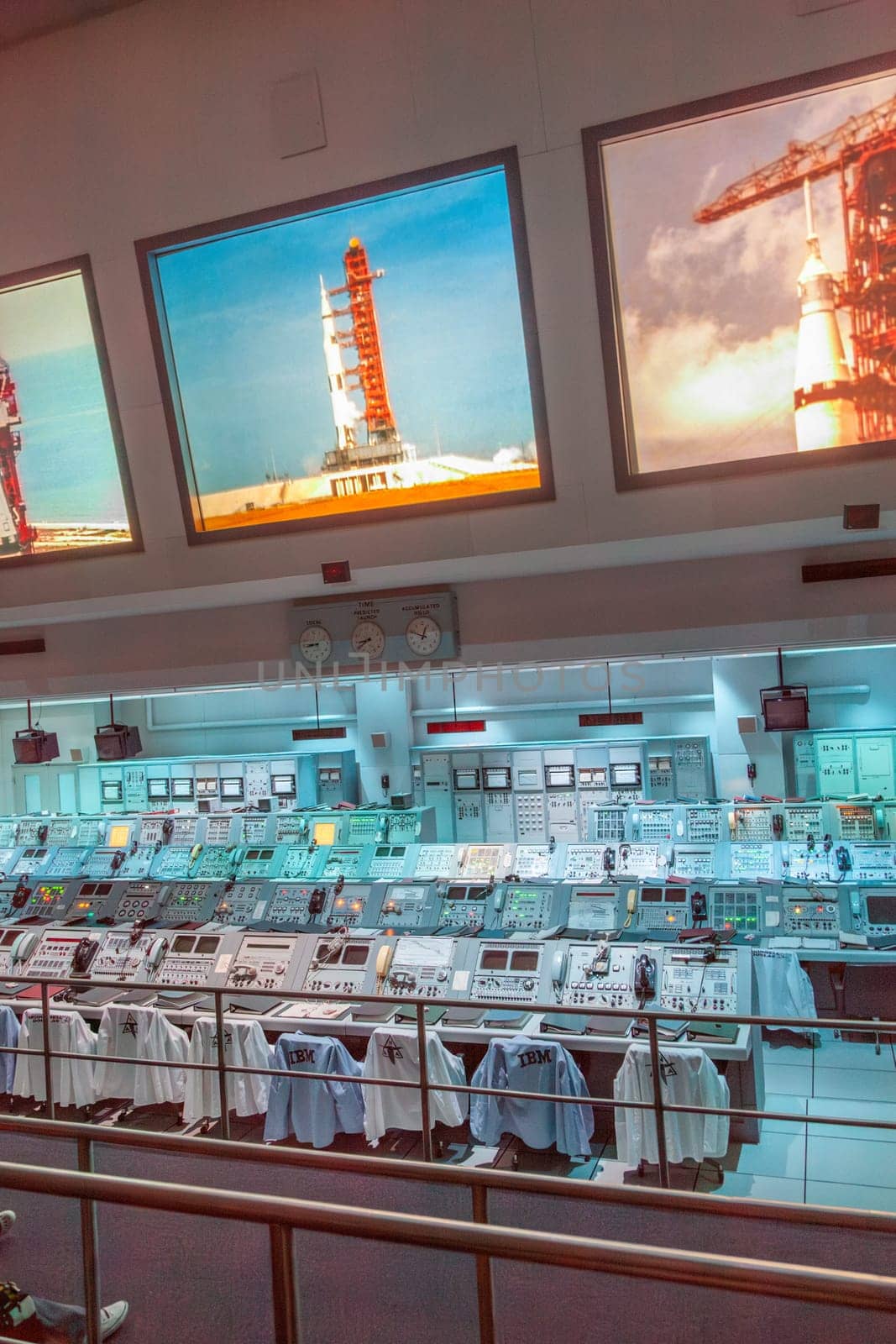 Orlando, USA - July 25, 2010: Apollo 1960s mission control equipment on display in Kennedy Space Center, USA