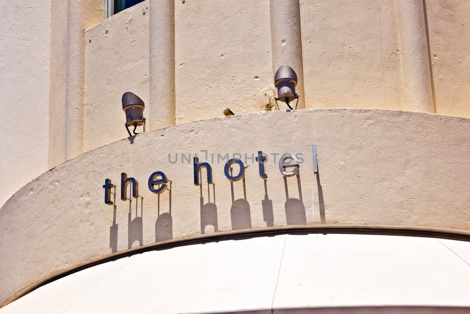Miami, USA - July 27, 2010: Hotel sign in beautiful historic  Art deco district in South Miami