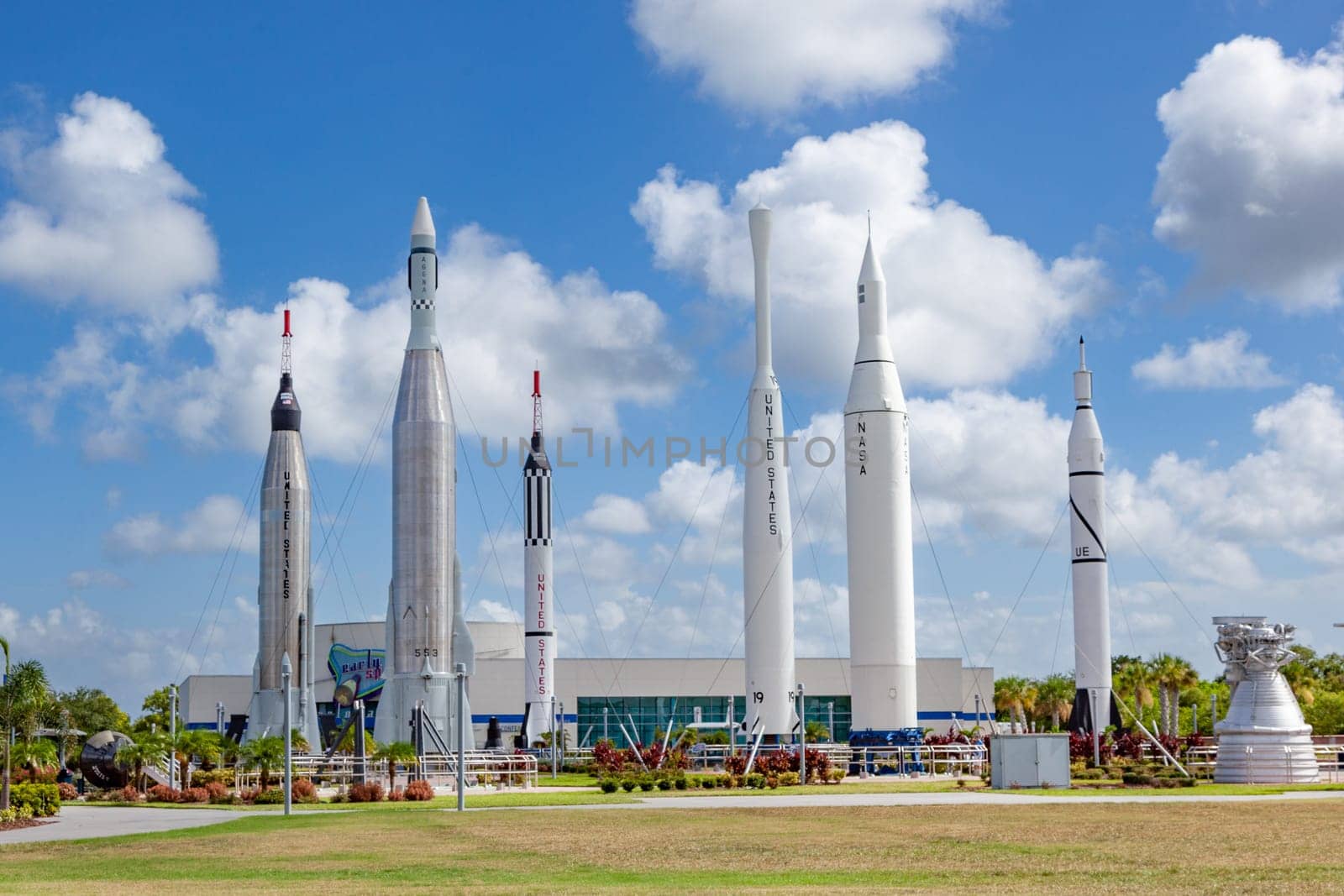 Orlando, USA - July 25, 2010: The Rocket Garden at Kennedy Space Center features 8 authentic rockets from past space explorations.
