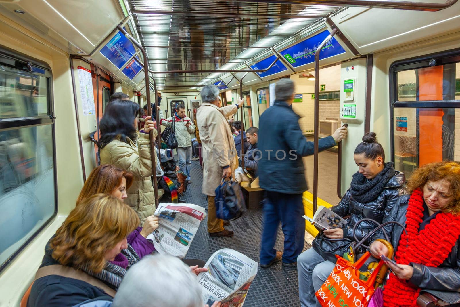 Madrid, Spain - December 22, 2010:  underground in Madrid with train in Motion, Spain.