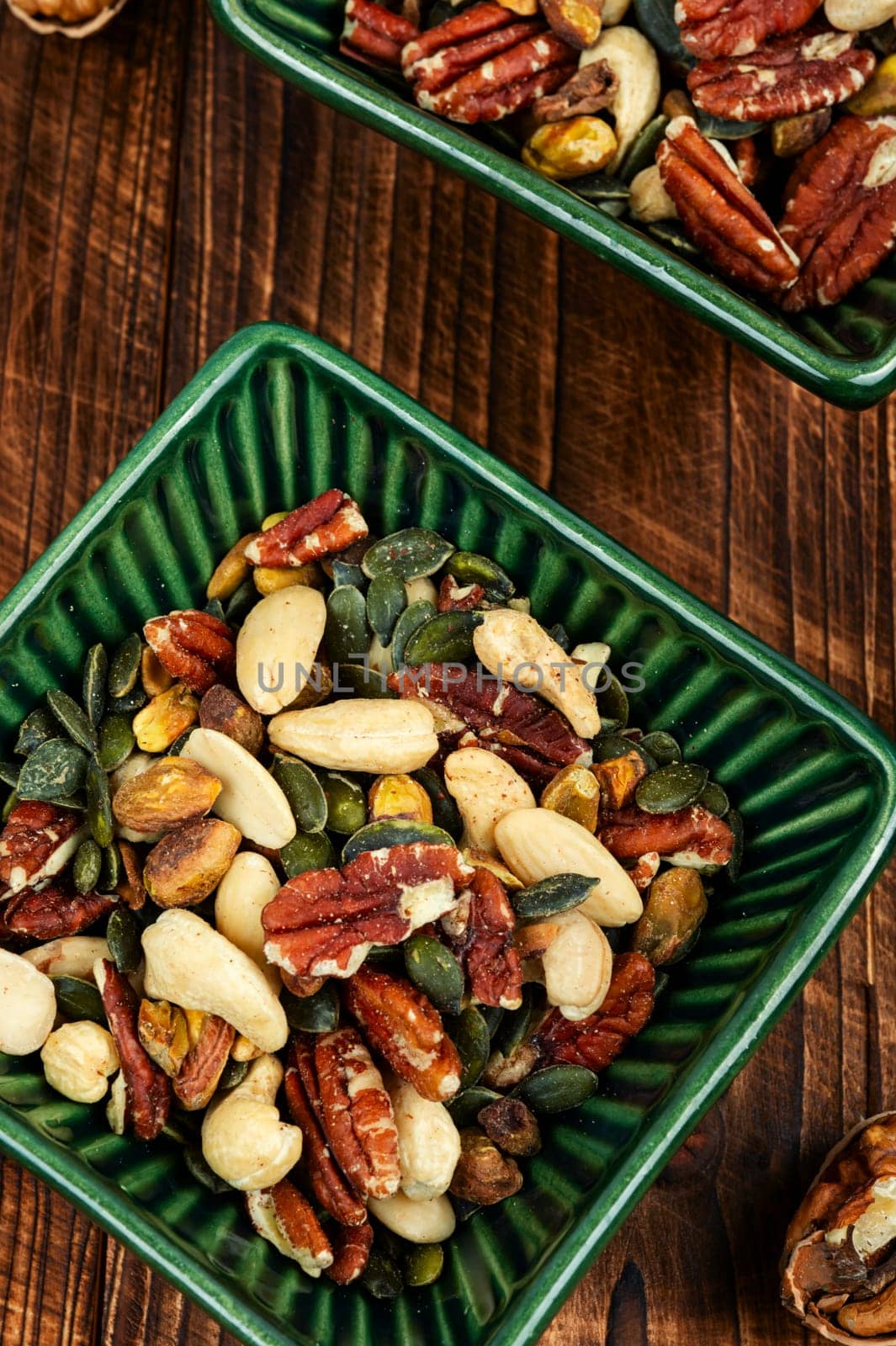 Mix of various nuts. Vegetarian food concept. Top view