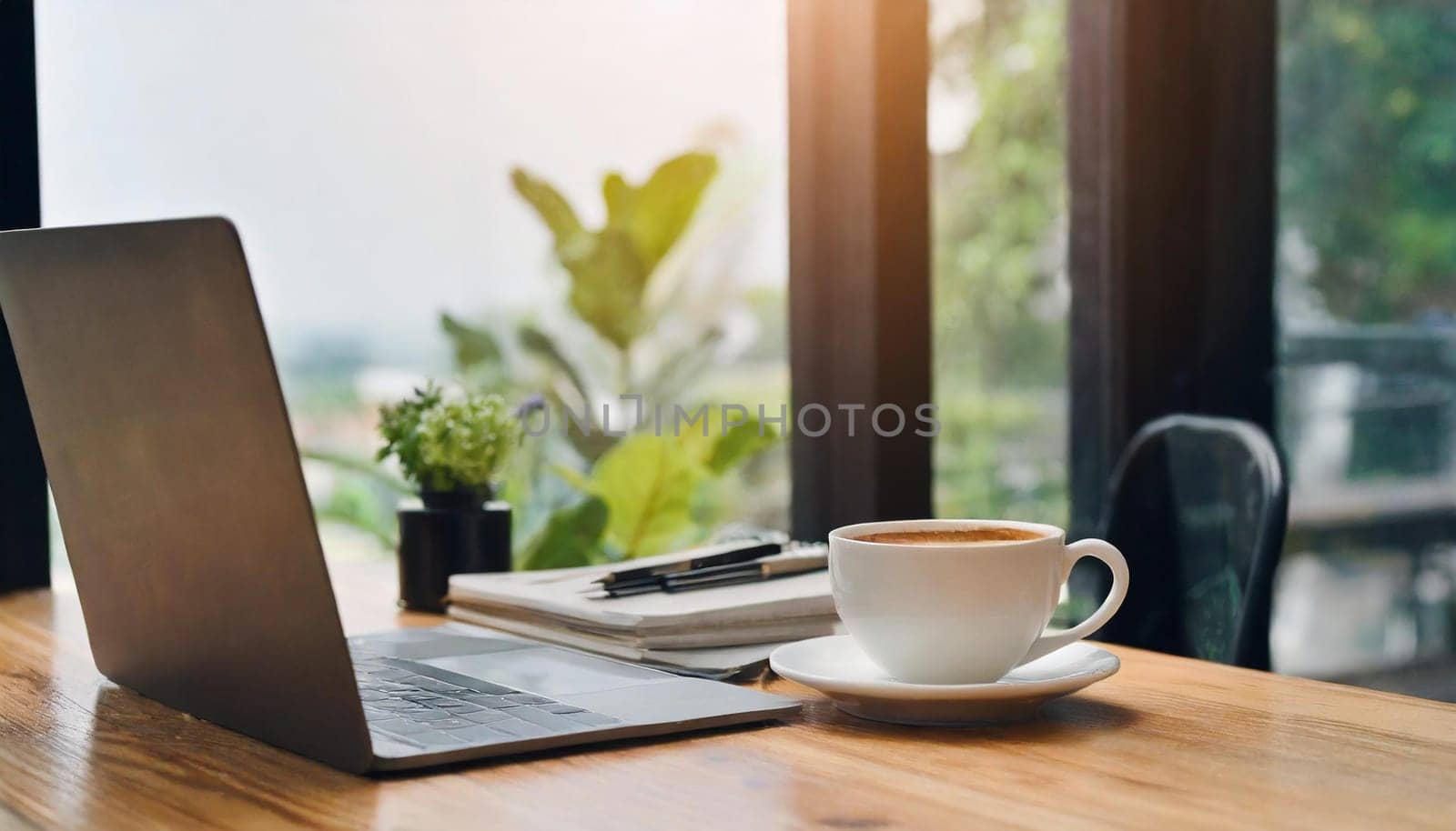 Wood office desk table with a lot of things tablet, laptop ,smartphone ,notepad and coffee cup notepad .copy space virtual interface icons screen.