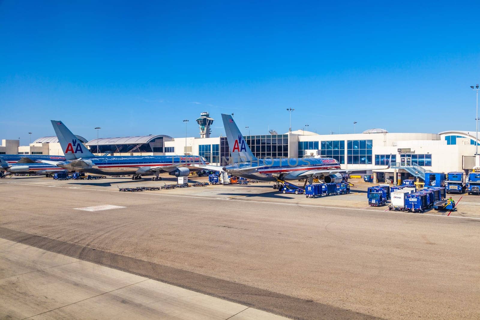 Los Angeles, USA - June 9, 2012:   American Airlines jet Boeing 767  parking on gate position   in Los Angeles, USA. With 60 million passenger LAX is the third biggest airport in the US.