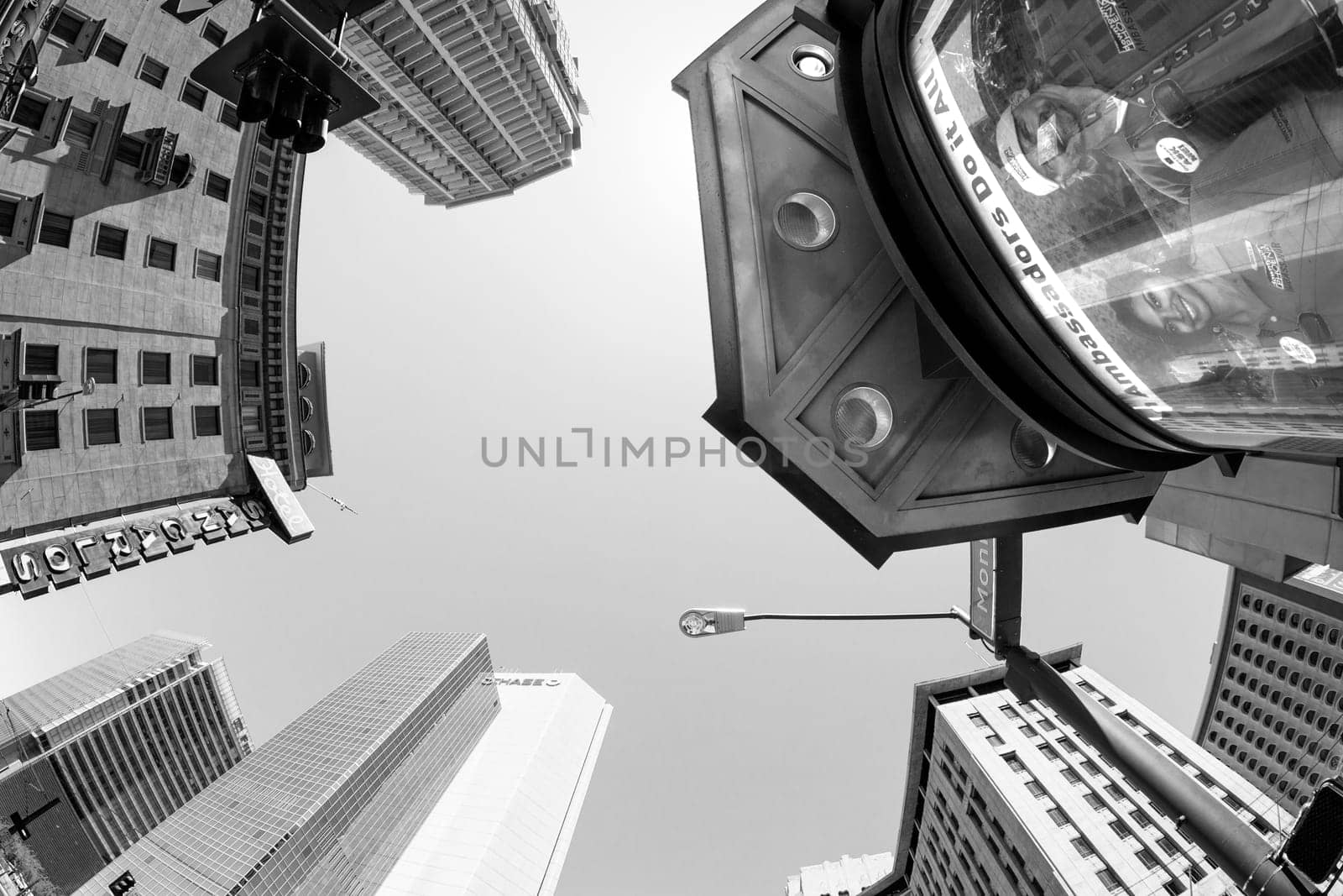 Phoenix, USA - June 14, 2012:  perspective of skyscrapers downtown at central avenue in Phoenix. Central Avenue represents almost every architectural use and style found in Phoenix.