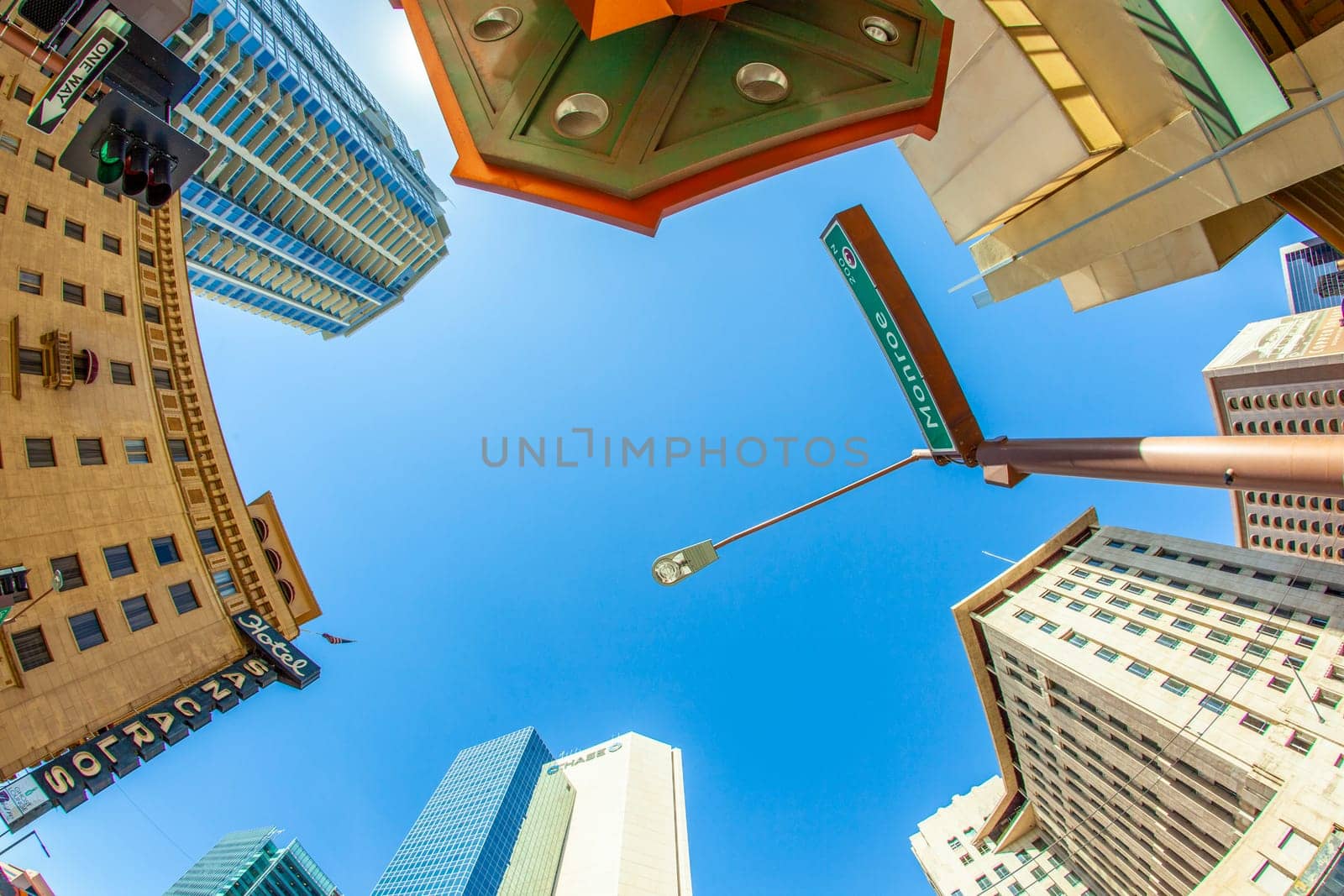 Phoenix, USA - June 14, 2012:  perspective of skyscrapers downtown at central avenue in Phoenix. Central Avenue represents almost every architectural use and style found in Phoenix.