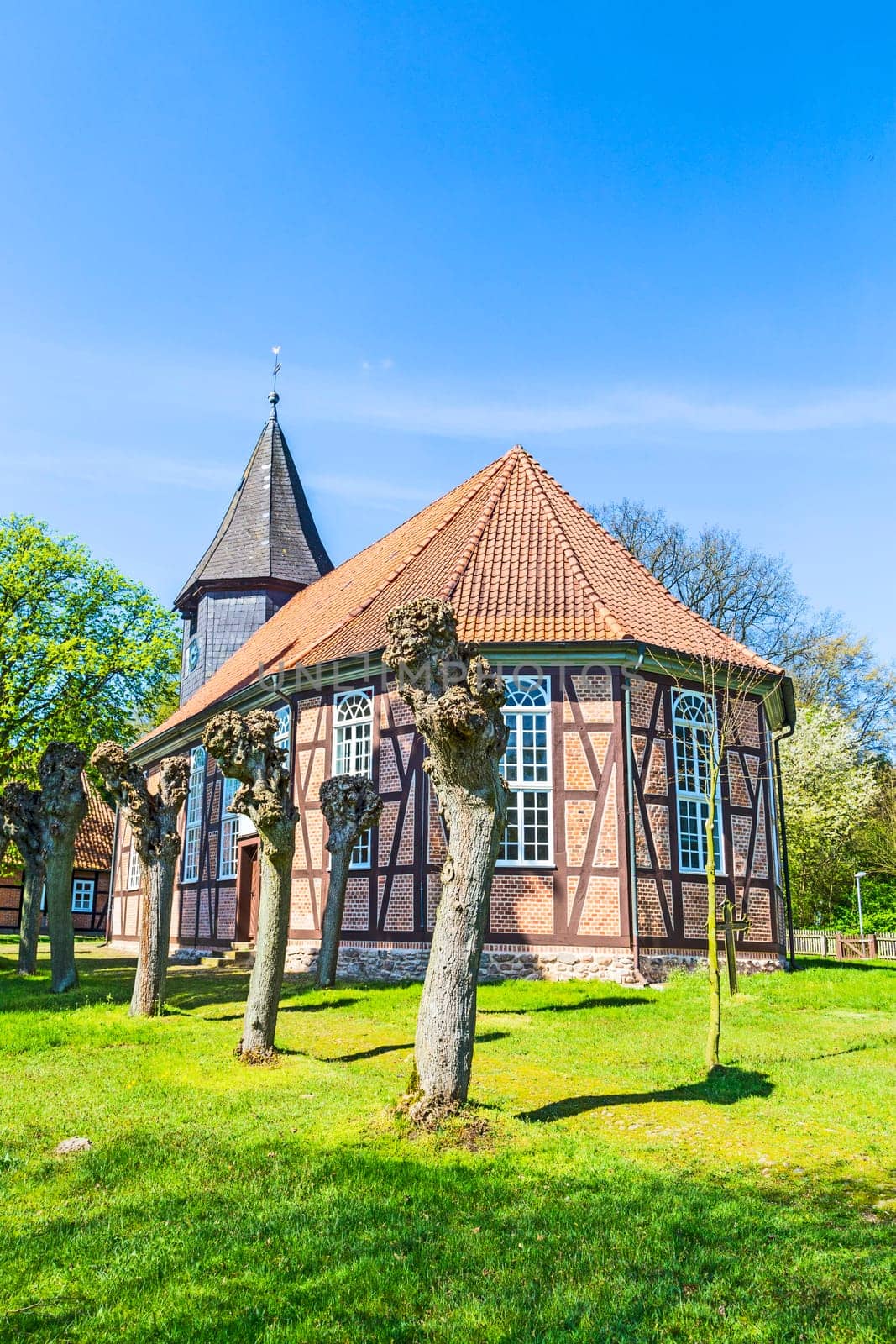 Ostenholz, Germany - April 12, 2014: famous old church in Ostenholz, germany. The timber framed church dates back to 1724.