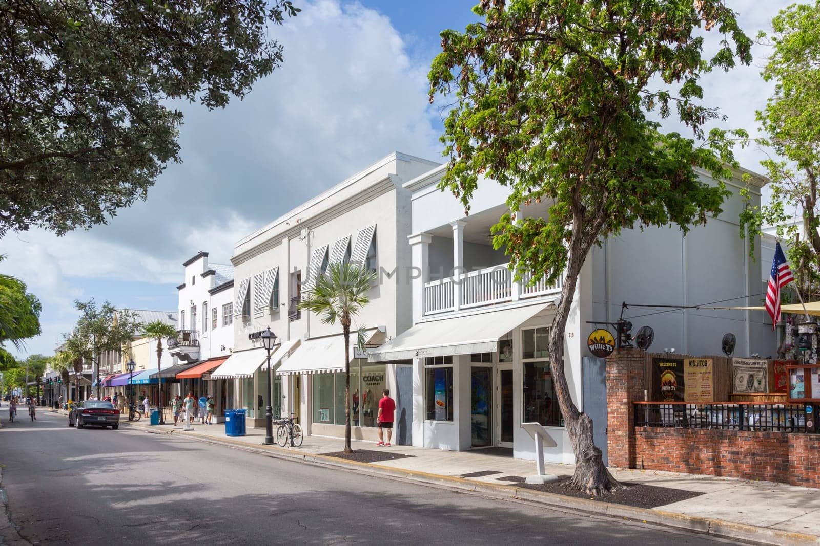 Key West, USA - August 26, 2014: Key West historic wooden buildings along Duval street.