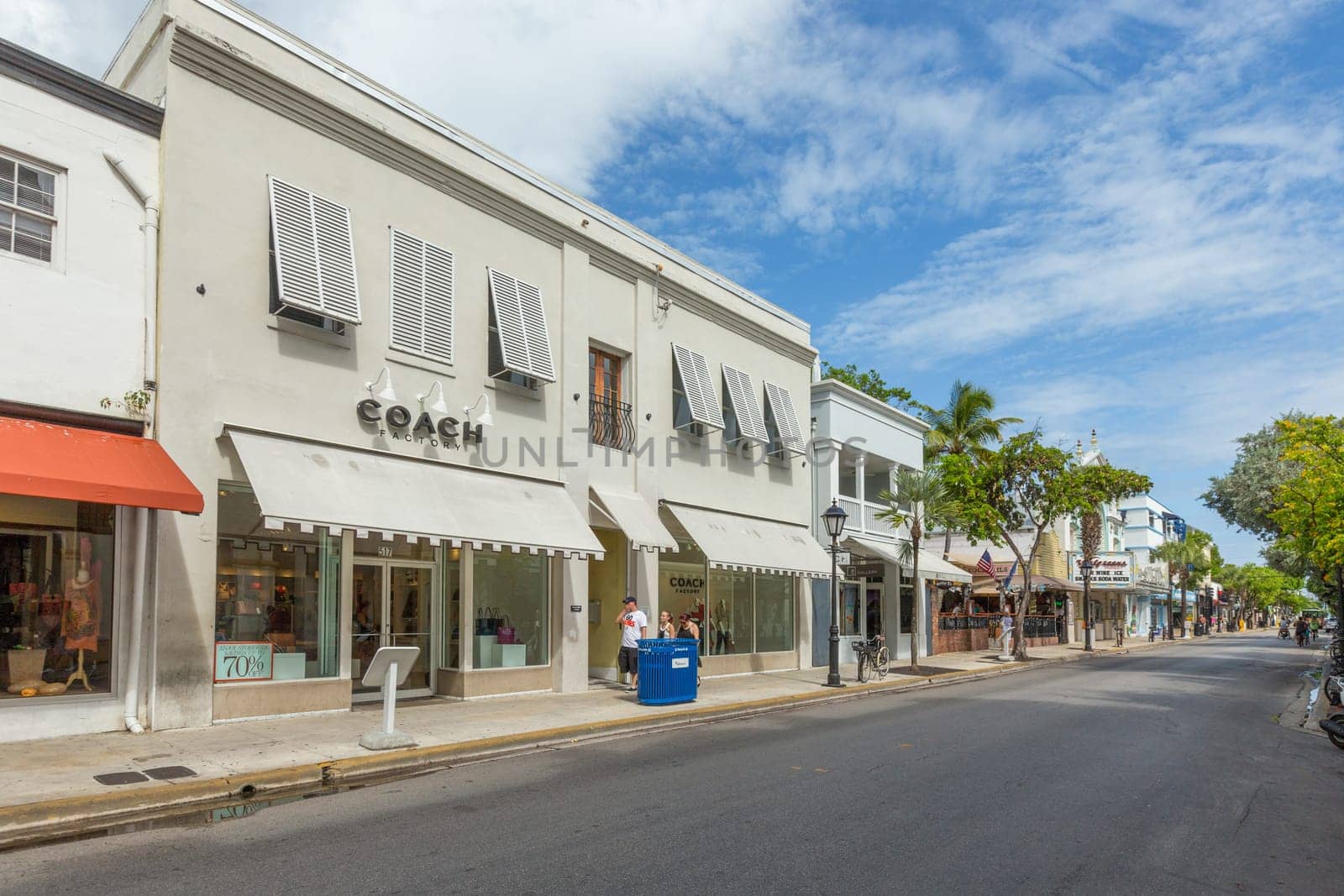 Key West, USA - August 26, 2014: Key West historic wooden buildings along Duval street.