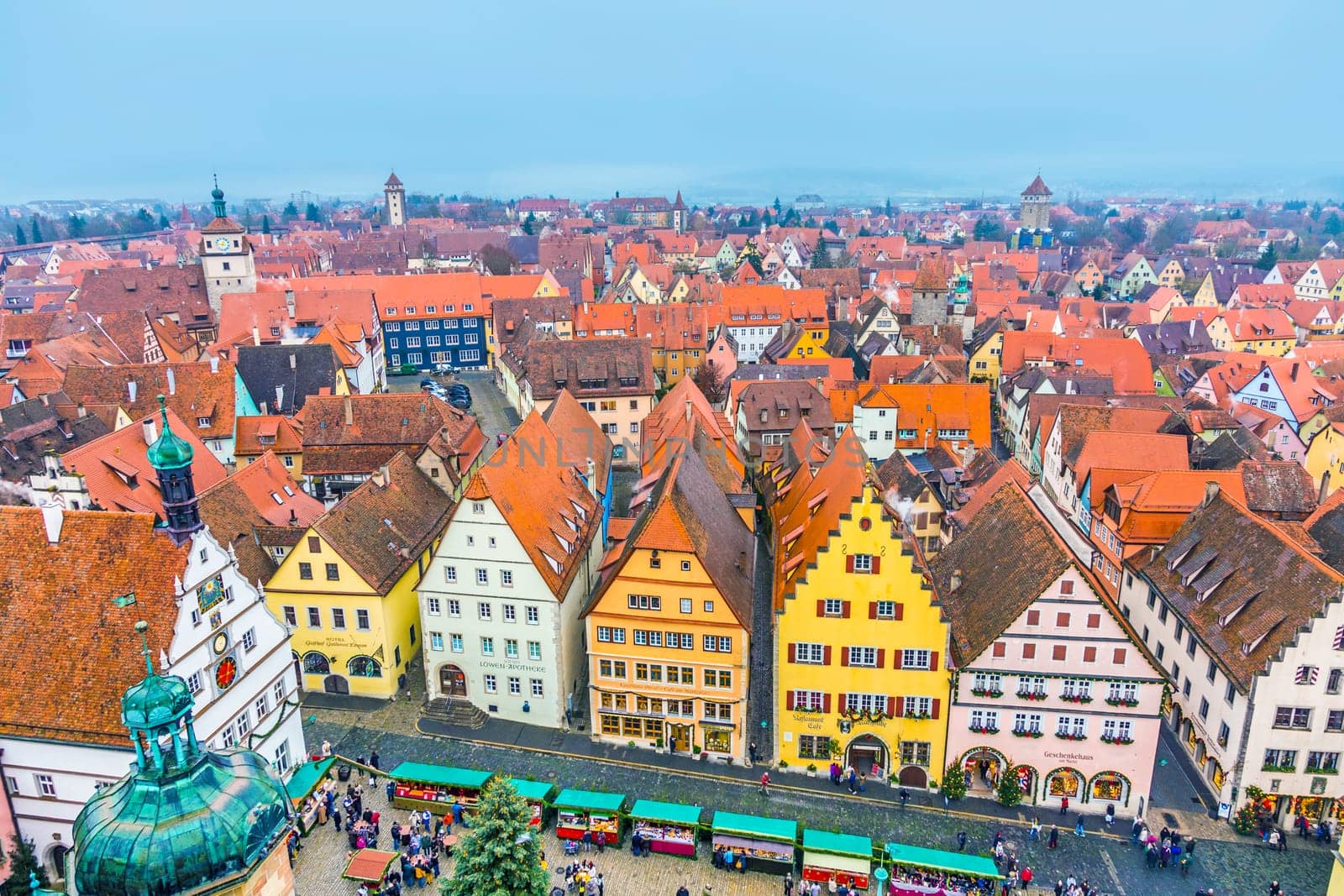 Rothenburg, Germany - DEcember 2, 2014: aerial of Rothenburg ob der Tauber, Germany. The medieval town attracts over 2 million visitors every year.