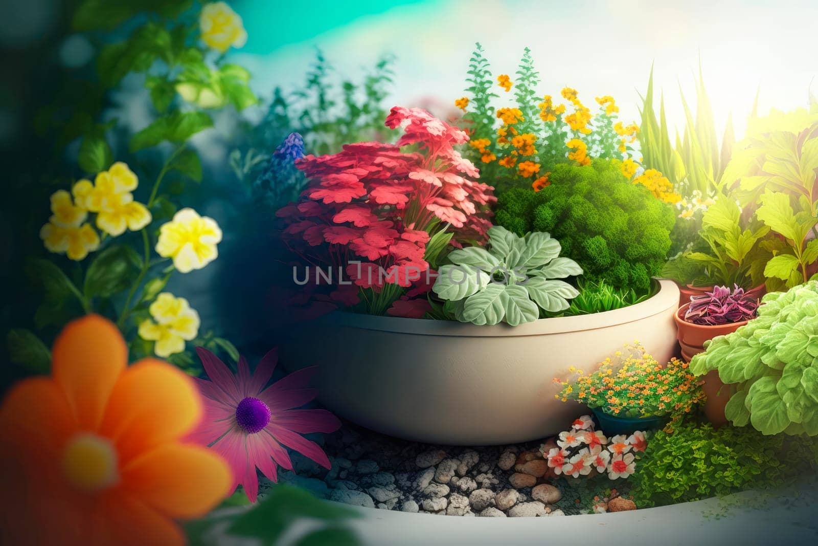 illustration of flower pots and flowers on a white background