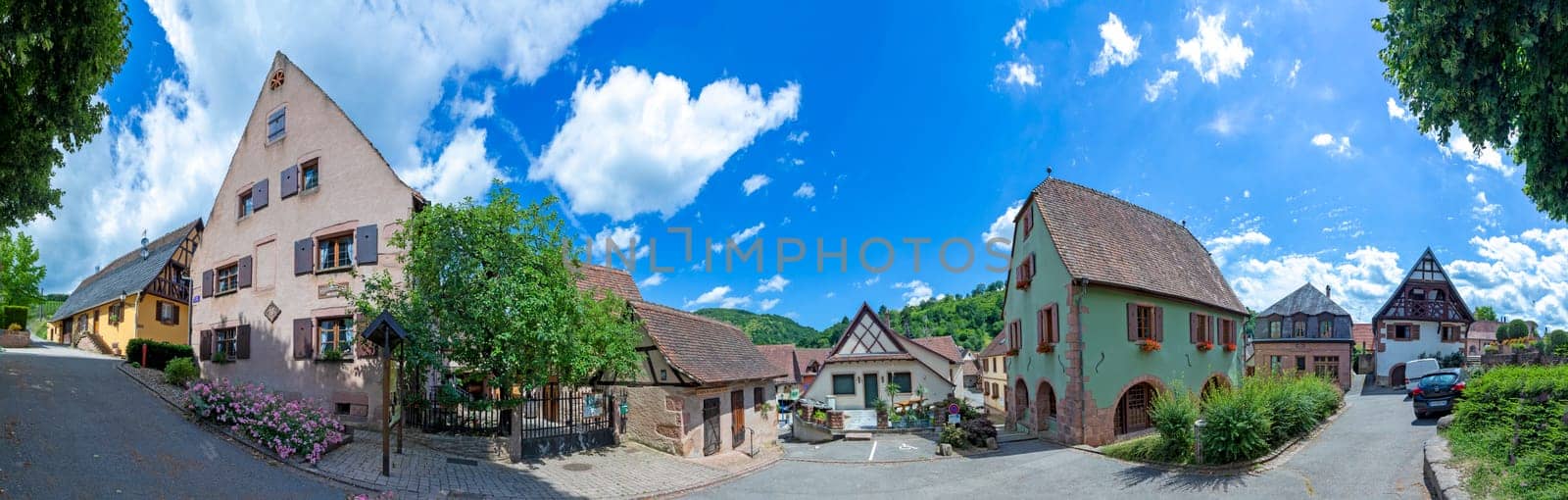 Albe, France - June 19, 2018: main street in the small village of Albe in the Alsace region, France