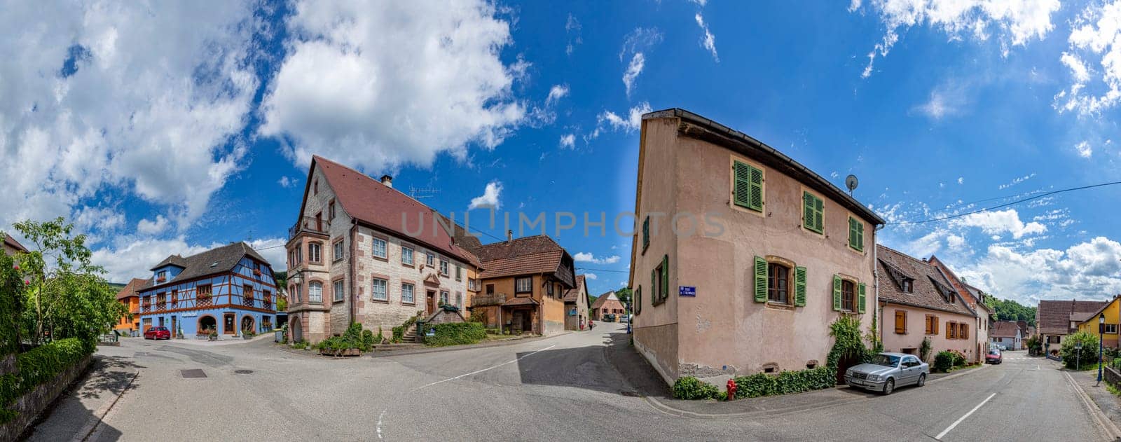 Albe, France - June 19, 2018: main street in the small village of Albe in the Alsace region, France