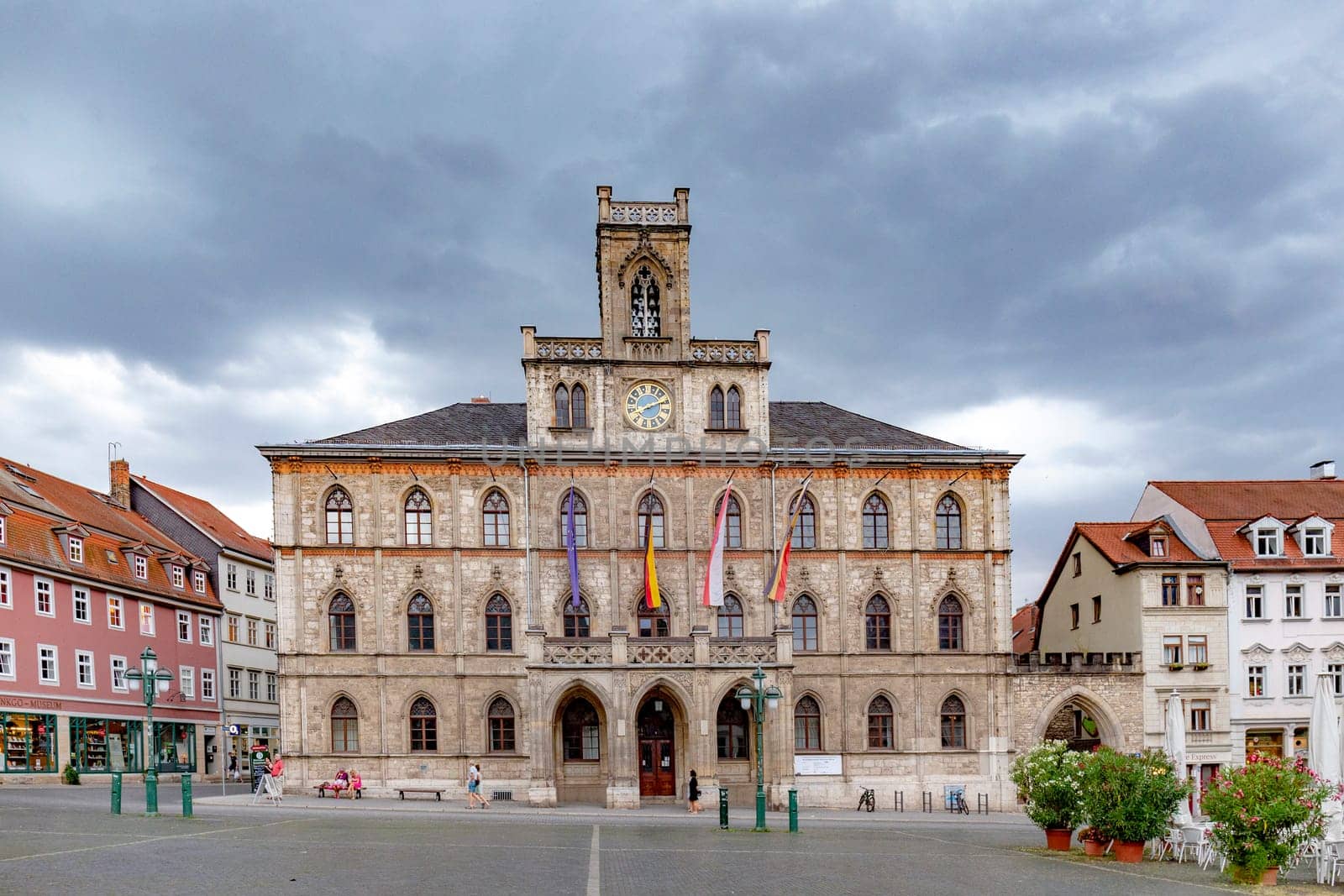 Weimar, Germany - July 28, 2018: facade of famous town hall in Weimar, Germany.
