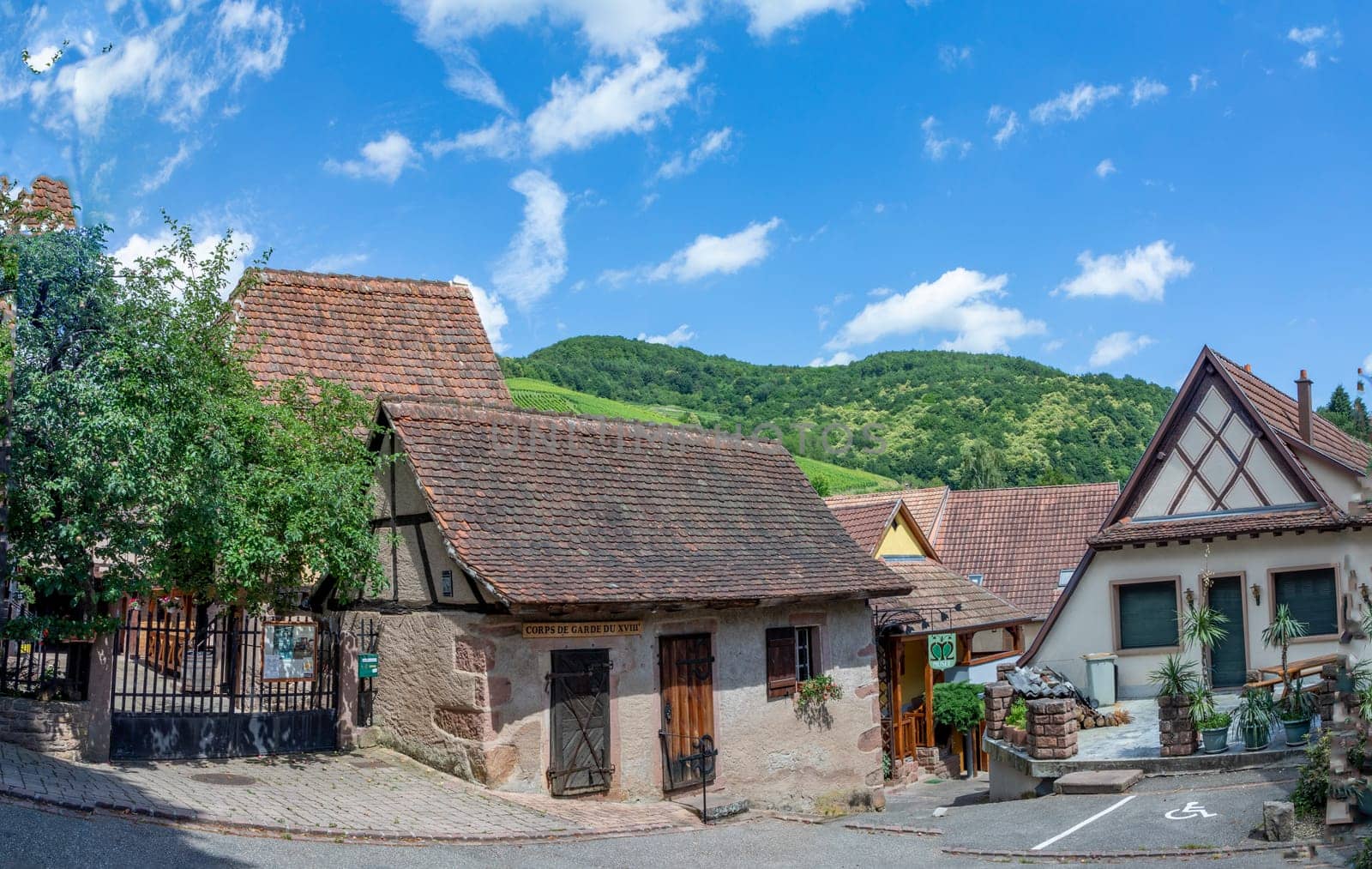 Albe, France - June 19, 2018: main street in the small village of Albe in the Alsace region, France