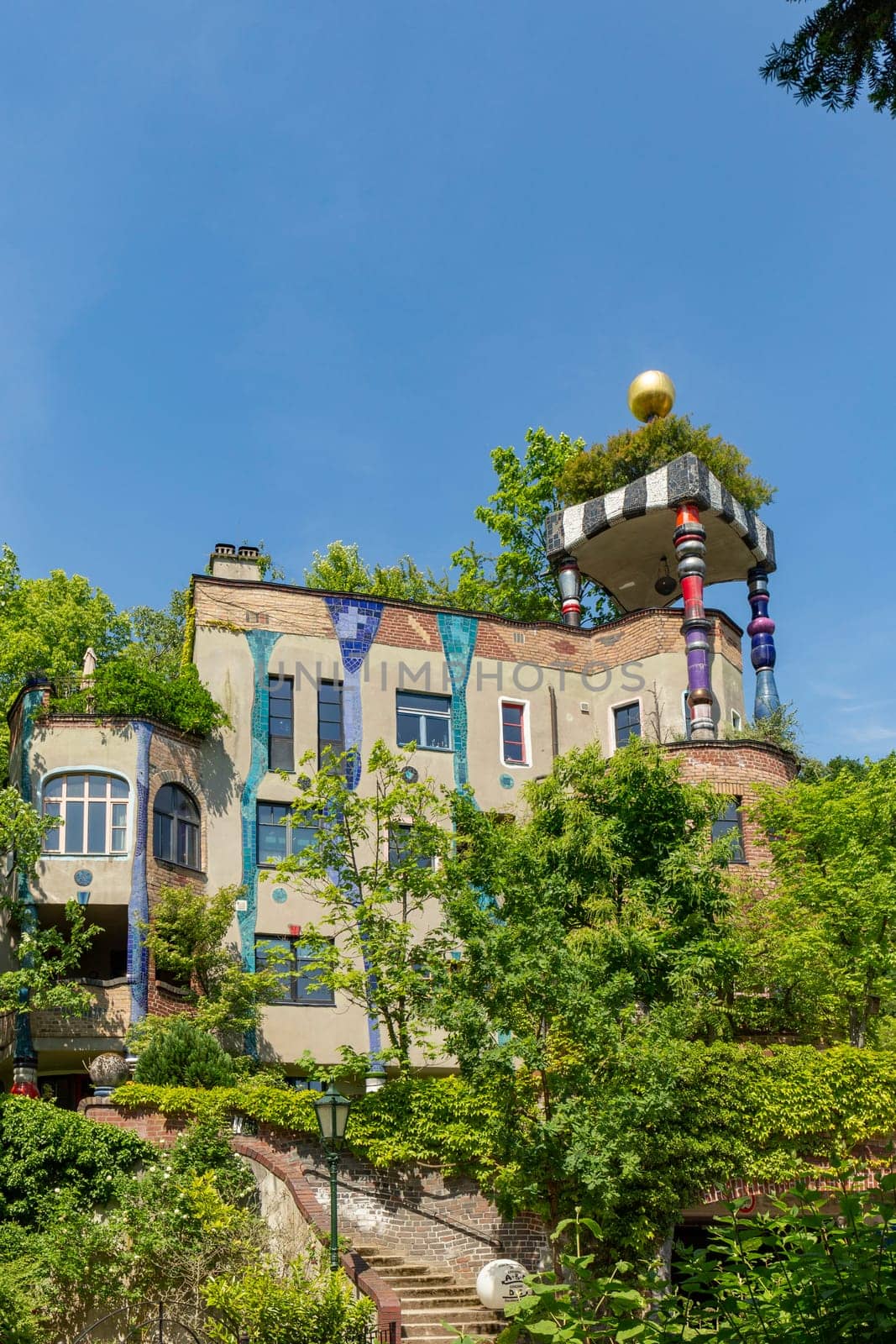 Bad Soden, Germany - May 21, 2018: The view of Hundertwasser house in Bad Soden, Germany.