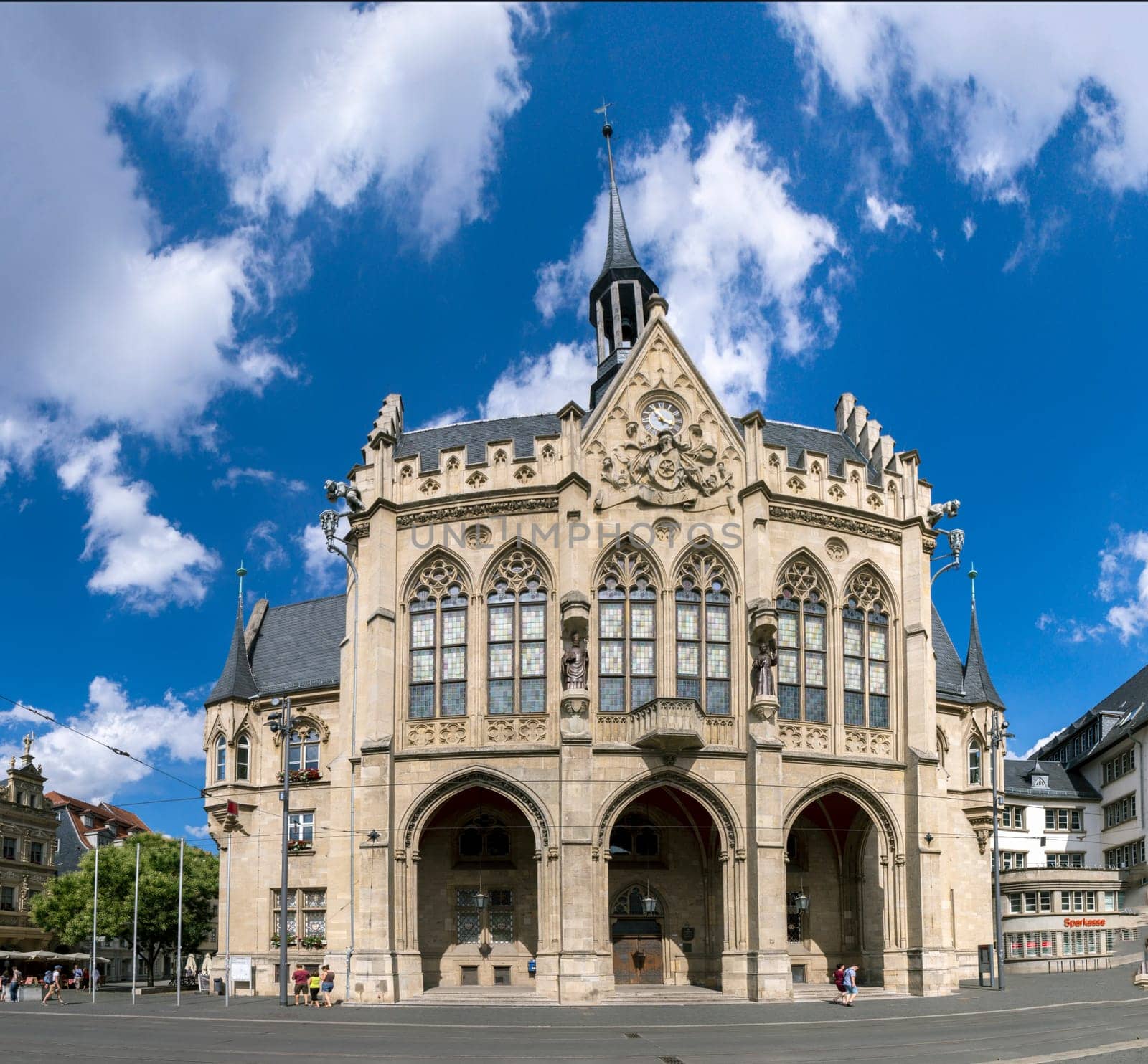 Erfurt, Germany - July 29, 2018: facade of historic city hall in Erfurt, Germany, Europe.