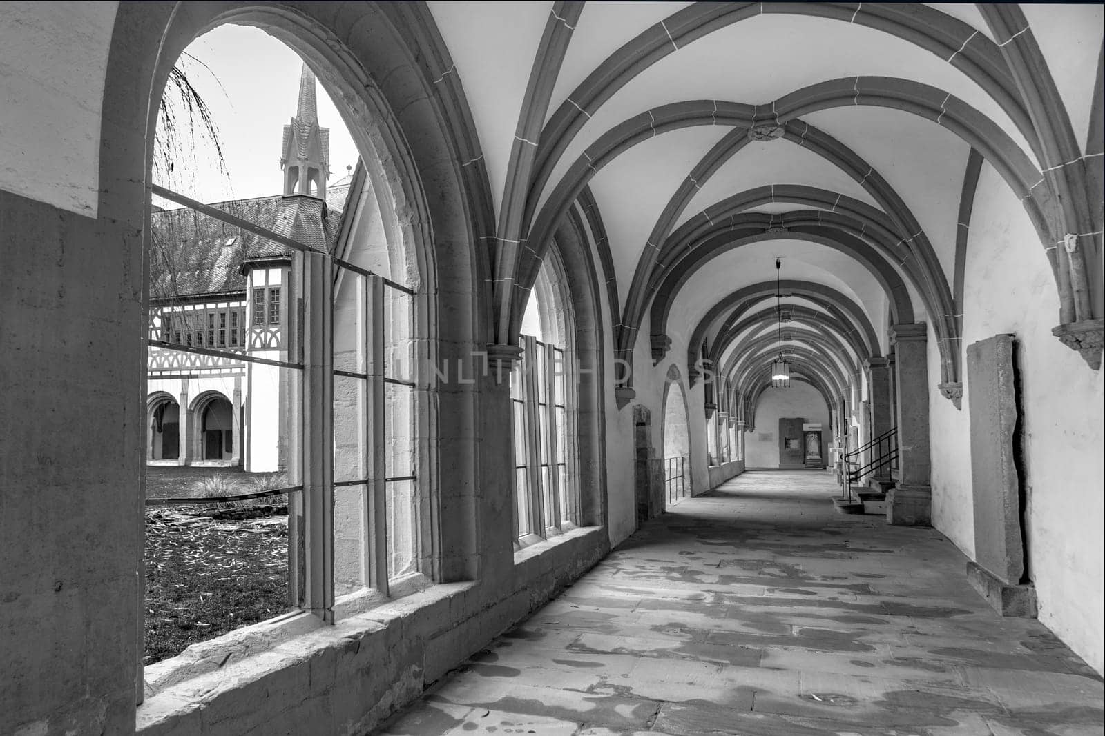 Eberbach, Germany - December 29, 2018: aisle at the cloister of Eberbach in Germany.
