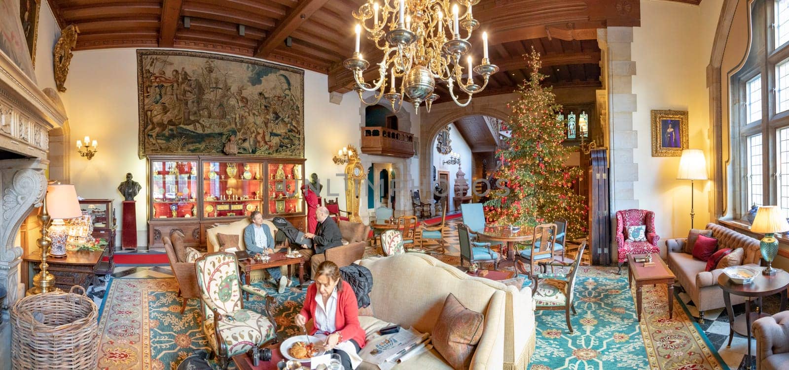 Kronberg, Germany - December 22, 2018: people enjoy eating in the historic castle hotel in Kronberg.