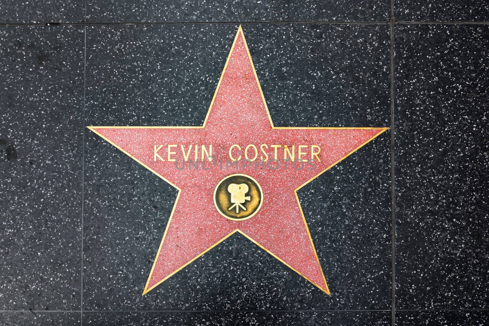 Los Angeles, USA - March 5, 2019: closeup of Star on the Hollywood Walk of Fame for Kevin Costner.