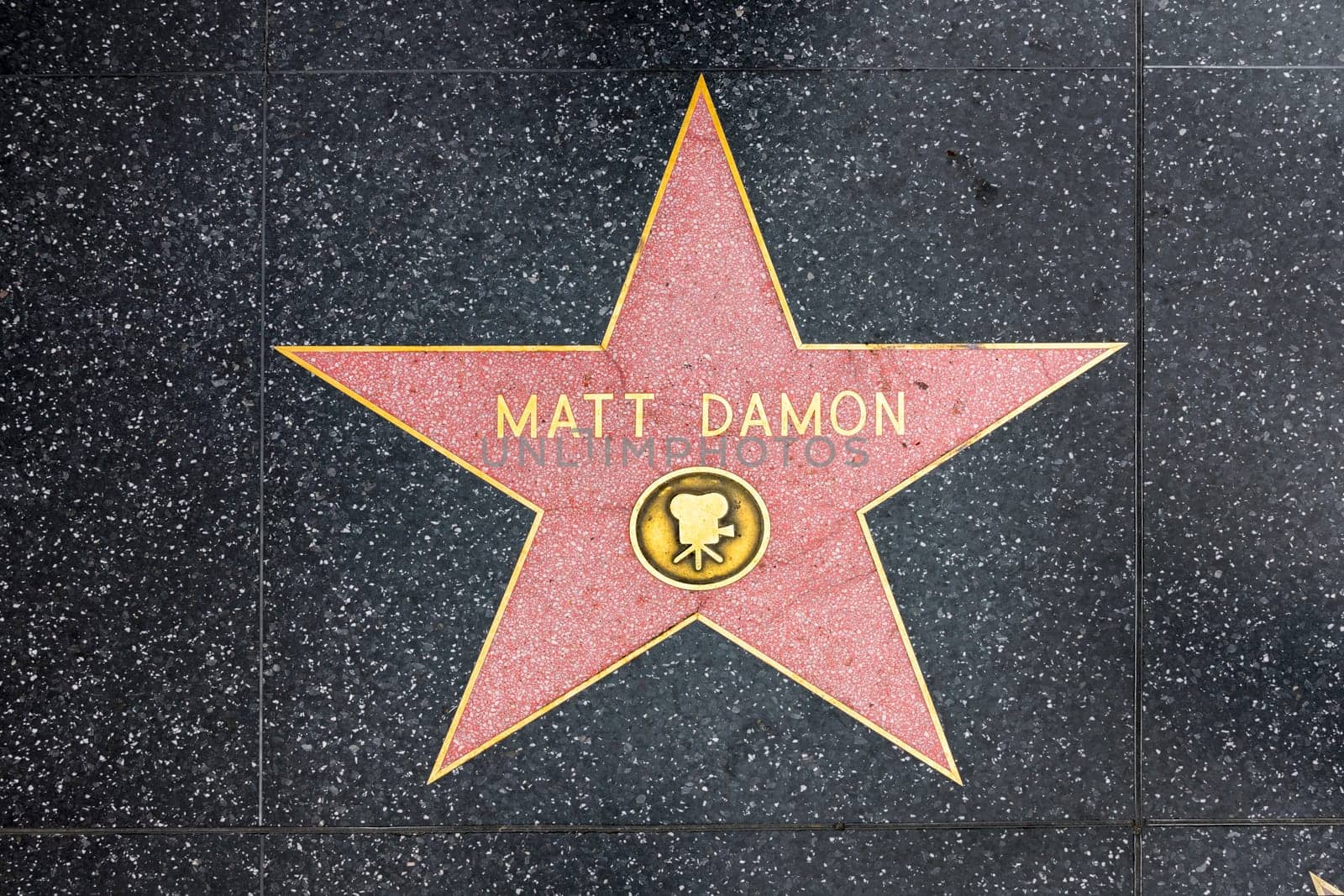 Los Angeles, USA - March 5, 2019: closeup of Star on the Hollywood Walk of Fame for Matt Damon.