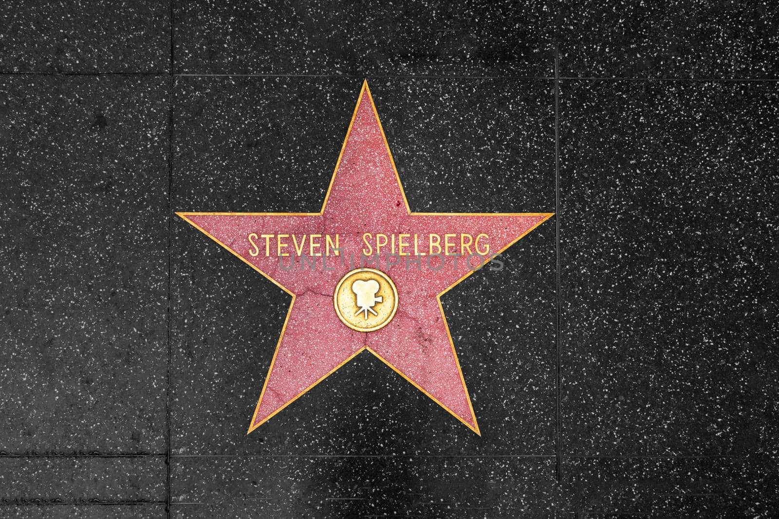 Los Angeles, USA - March 5, 2019: closeup of Star on the Hollywood Walk of Fame for Steven Spielberg.