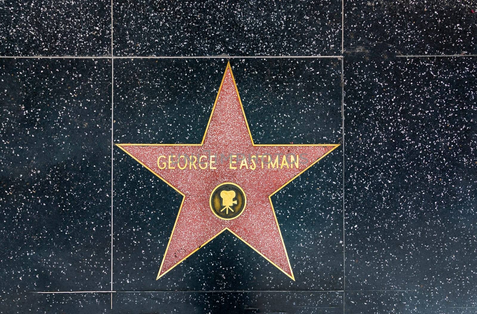 LOS ANGELES, USA - MAR 5, 2019: closeup of Star on the Hollywood Walk of Fame for George Eastman.
