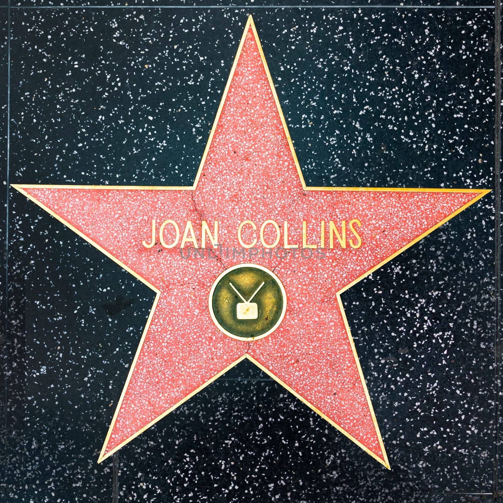 Los Angelesd, USA - March 5, 2019: closeup of Star on the Hollywood Walk of Fame for Joan Collins.