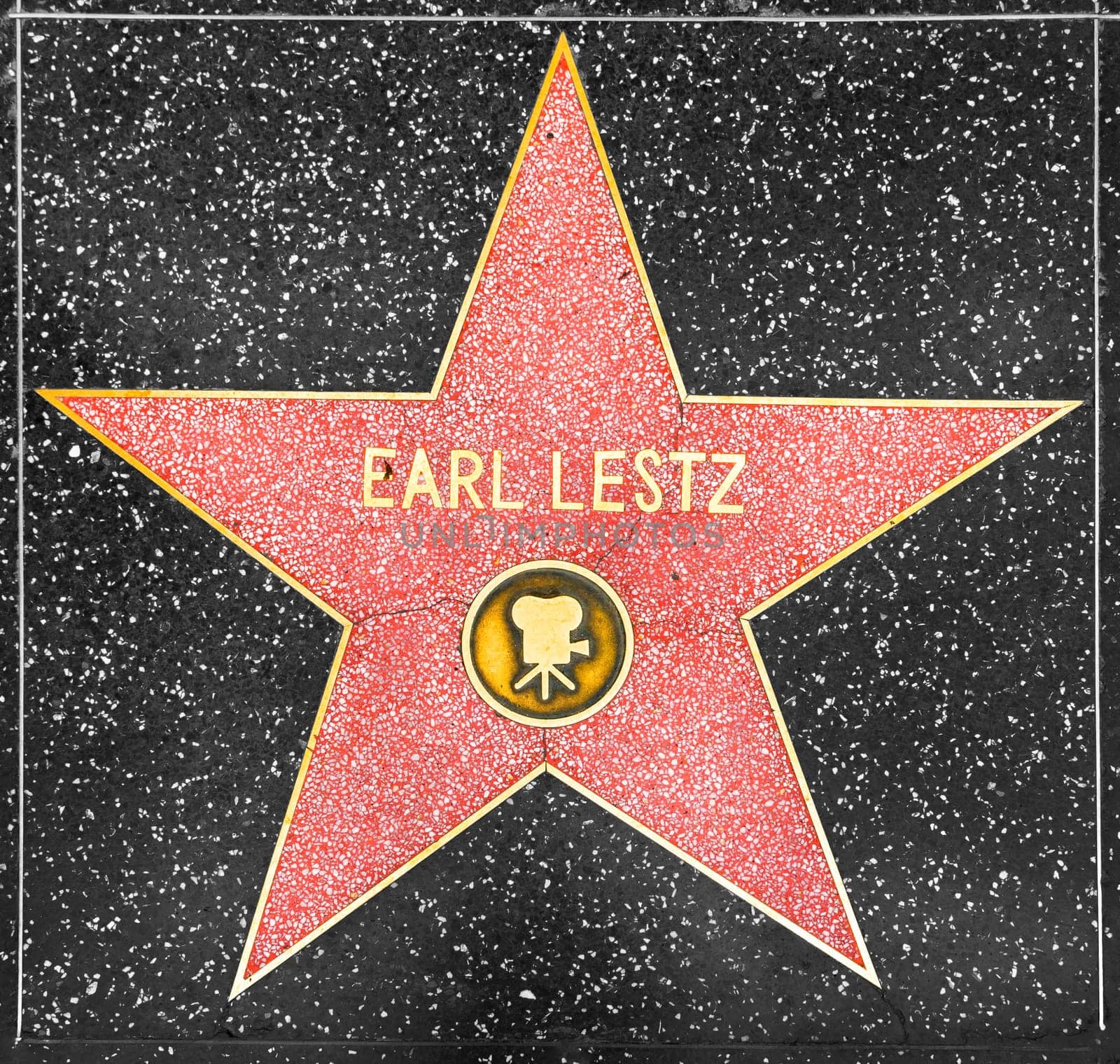 Los Angeles, USA - March 5, 2019: closeup of Star on the Hollywood Walk of Fame for Earl Lestz.