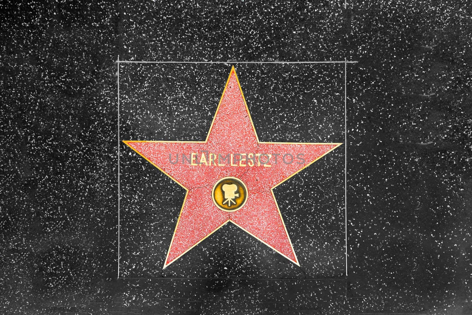 Los Angeles, USA - March 5, 2019: closeup of Star on the Hollywood Walk of Fame for Earl Lestz.