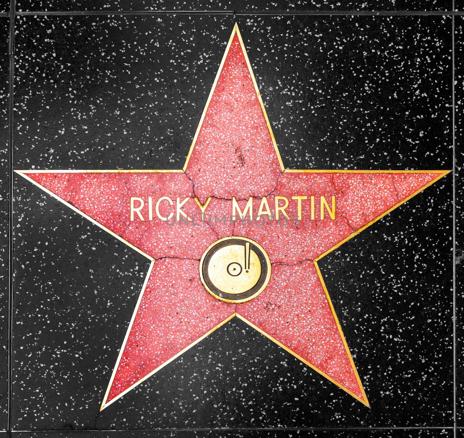 Los Angeles, USA - March 5, 2019: closeup of Star on the Hollywood Walk of Fame for Ricky Martin.