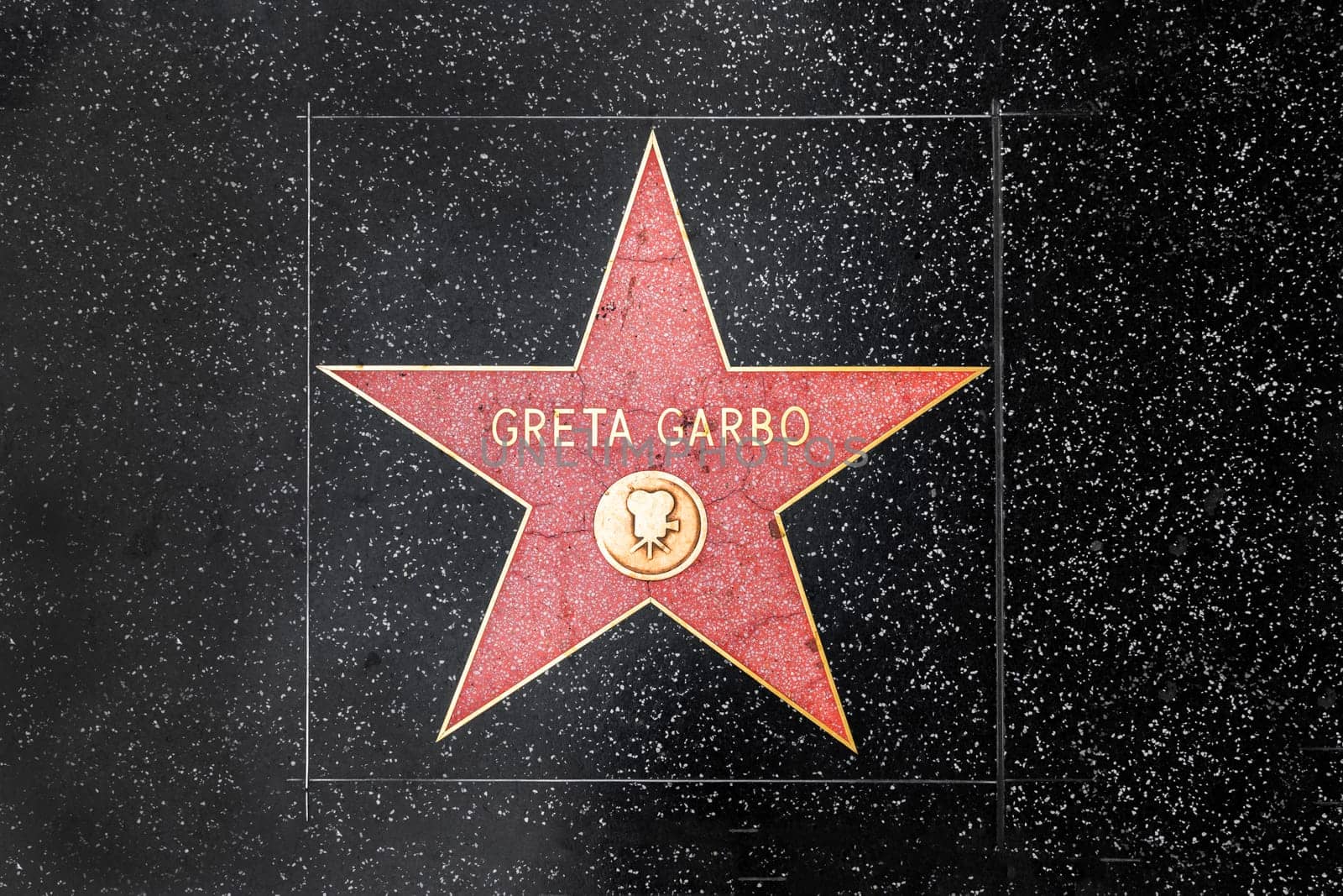Los Angeles, USA - March 5, 2019: closeup of Star on the Hollywood Walk of Fame for Greta Garbo.