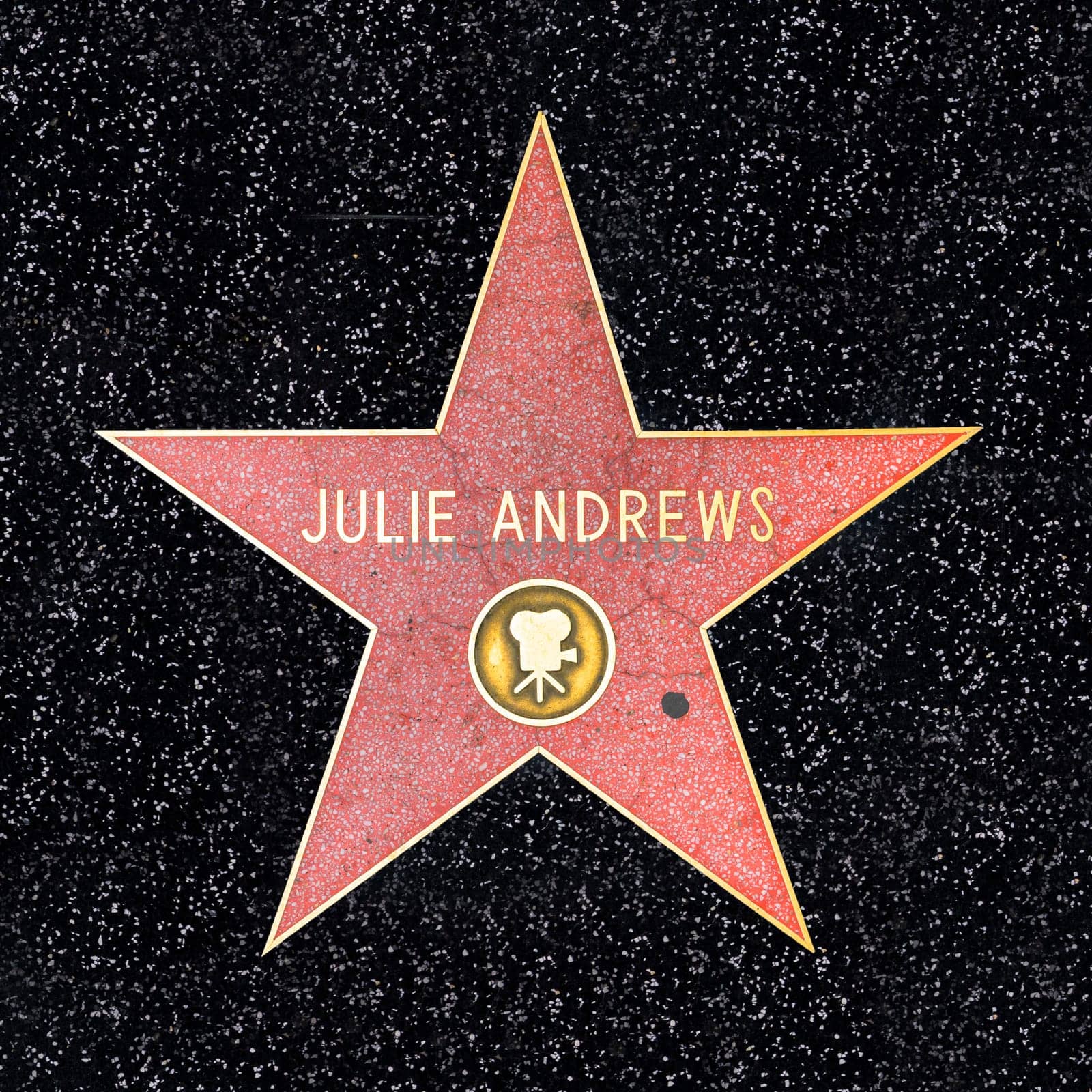 Los Angeles, USA - March 5, 2019: closeup of Star on the Hollywood Walk of Fame for Julie Andrews.