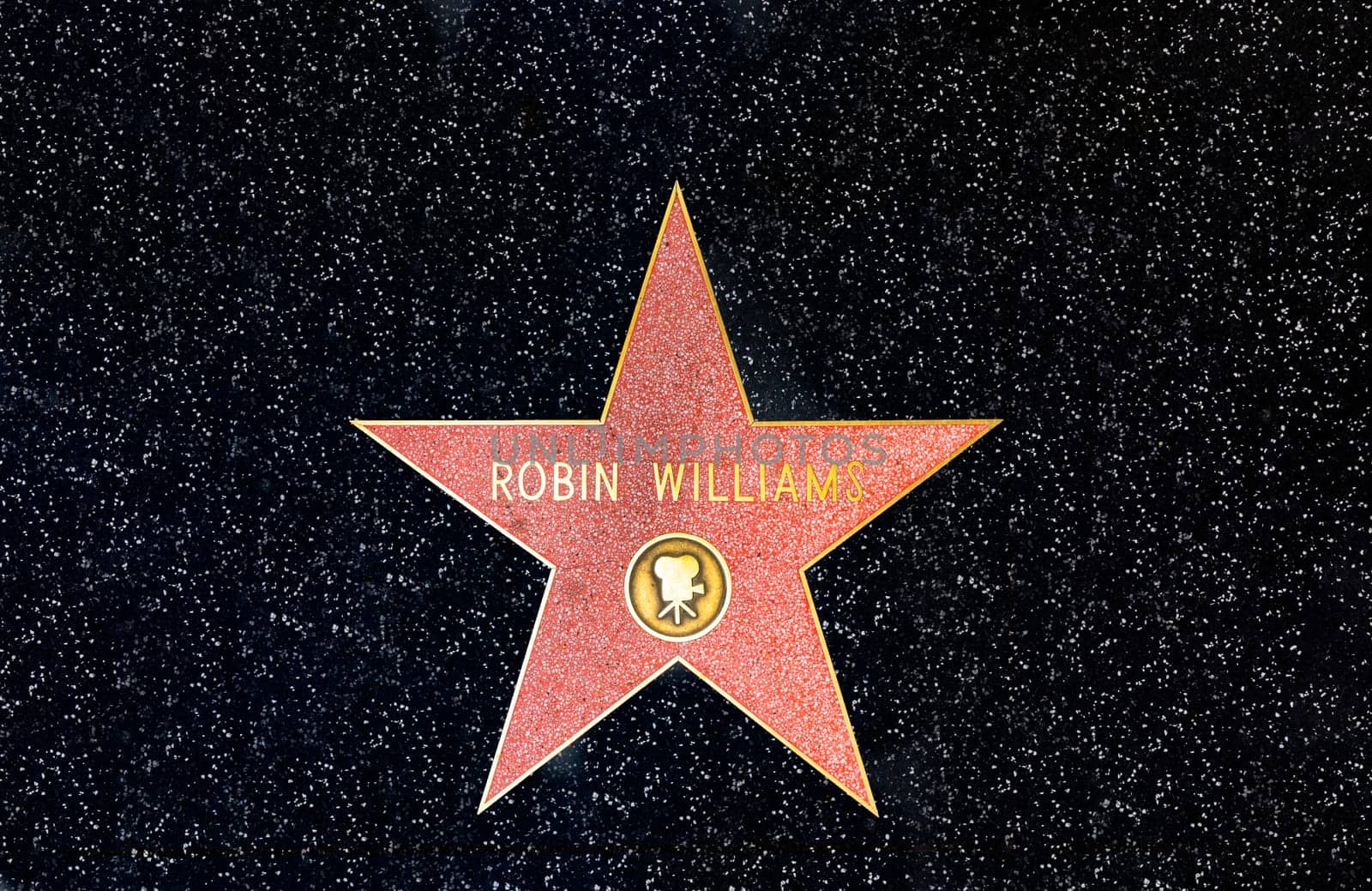 Los Angeles, USA - March 5, 2019: closeup of Star on the Hollywood Walk of Fame for Robin Williams.
