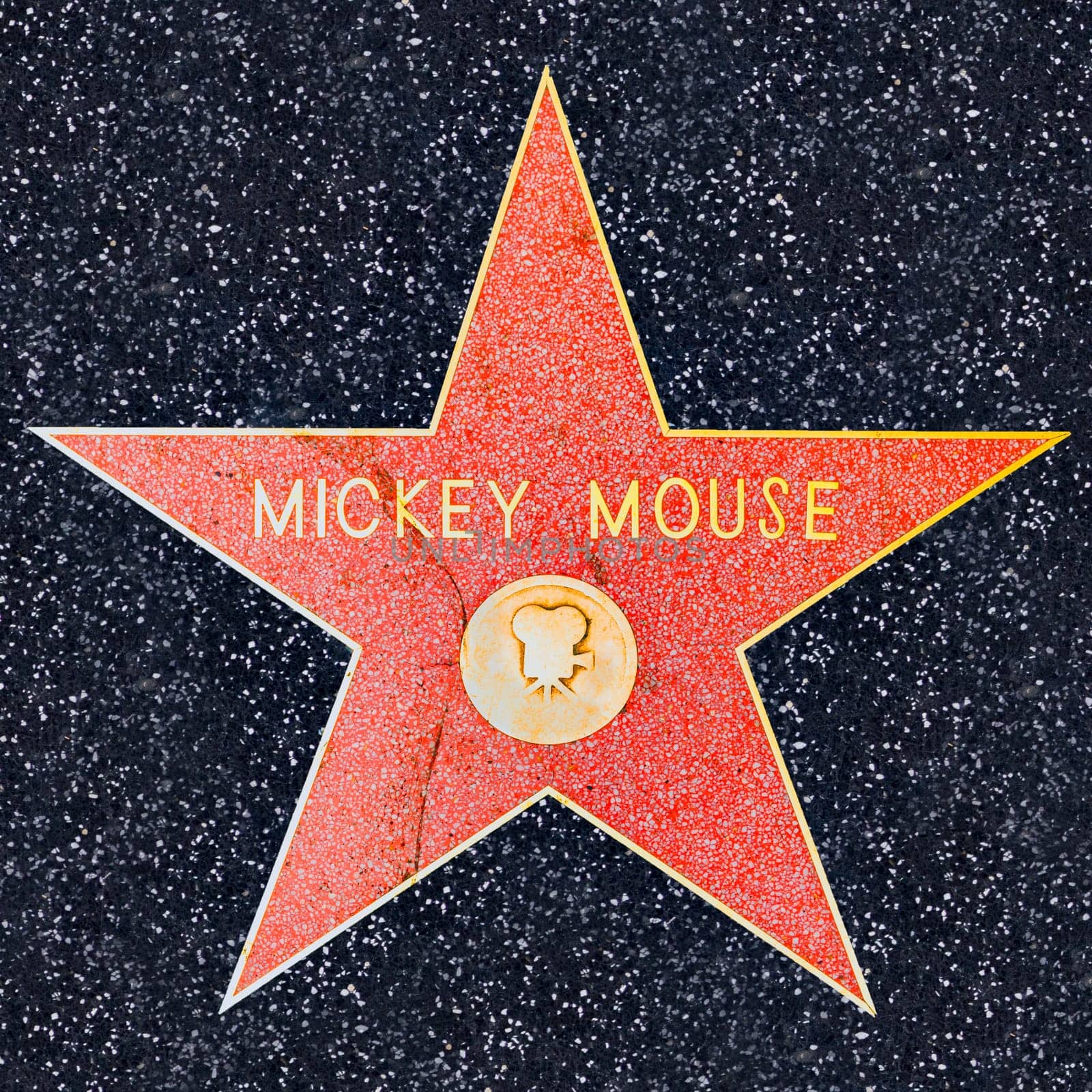 Los Angeles, USA - March 5, 2019: closeup of Star on the Hollywood Walk of Fame for Mickey Mouse.