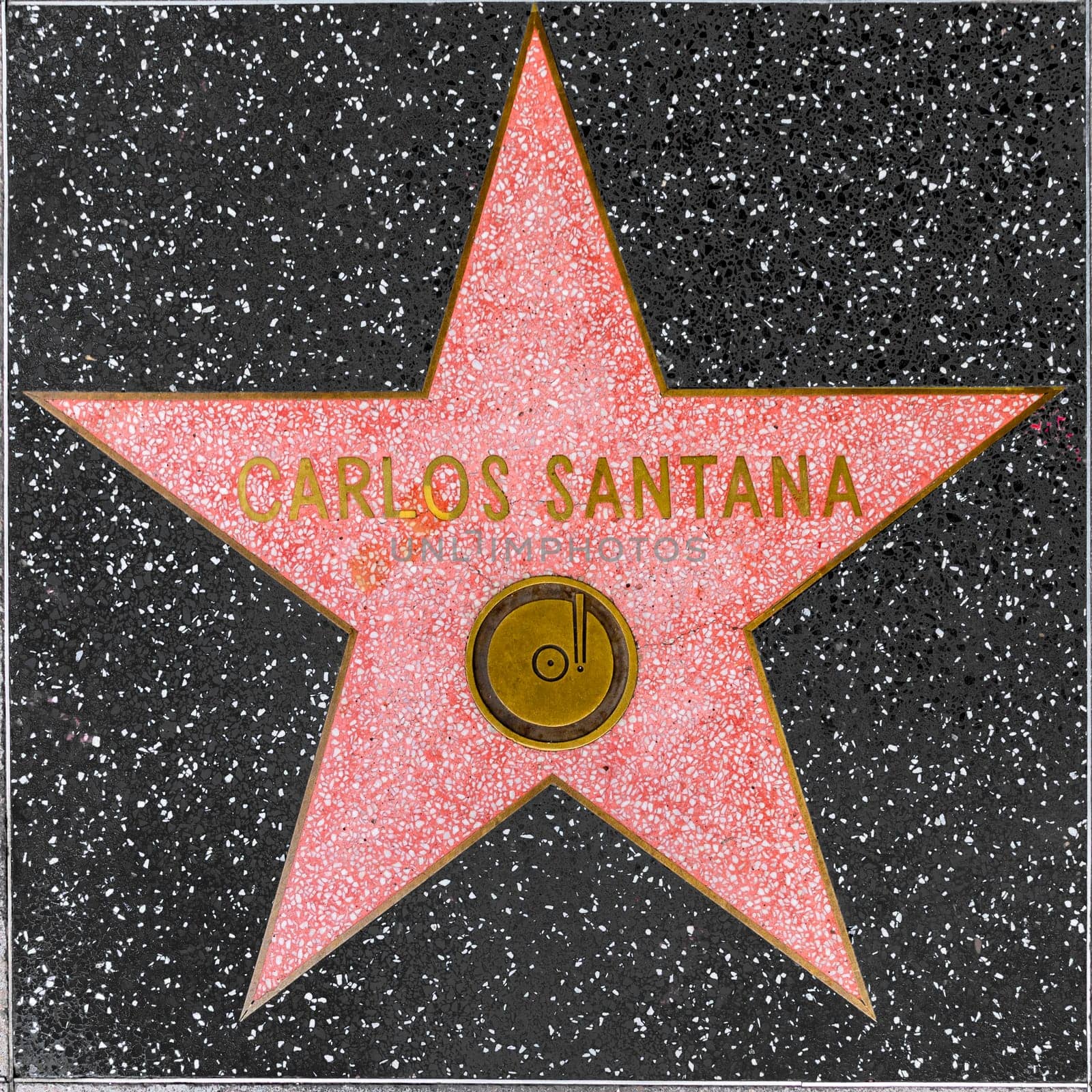 Los Angeles, USA - March 5, 2019:  closeup of Star on the Hollywood Walk of Fame for Carlos Santana.
