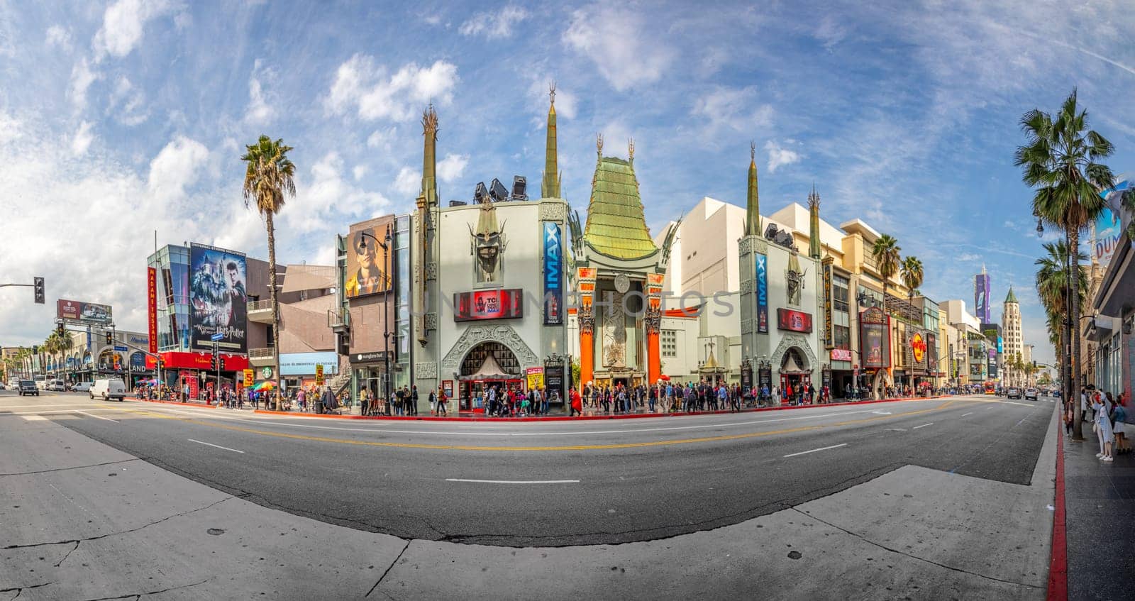 Los Angeles, USA - March 5, 2019: street view of Hollywood boulevard with madame tussauds theater and other landmarks.