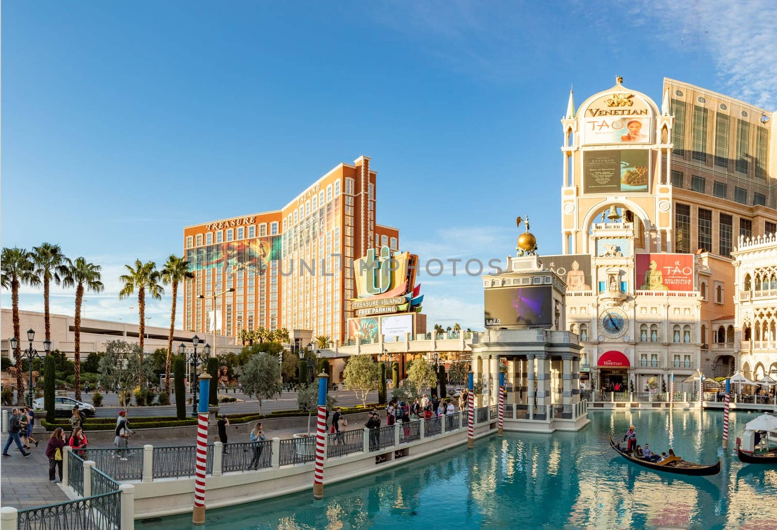 Las Vegas, USA - March 9, 2019: tourists enjoy gondola ride at the venetian hotel and casino in Las Vegas, USA.
