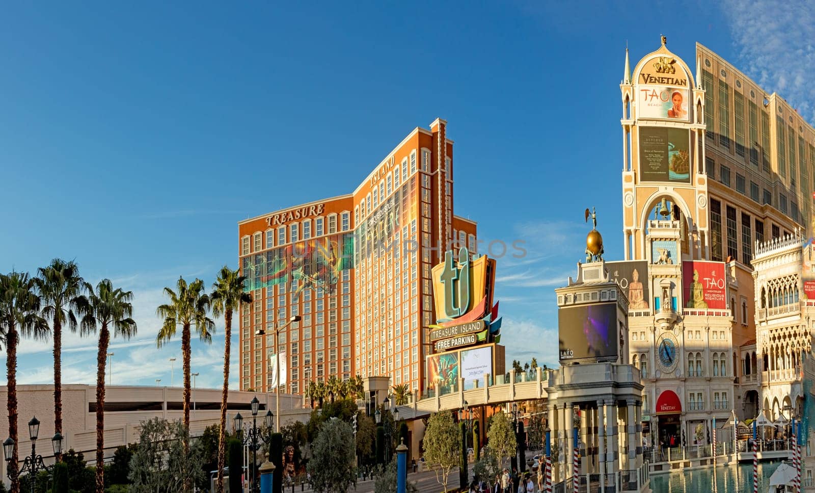 Las Vegas, USA - March 9, 2019: tourists enjoy gondola ride at the venetian hotel and casino in Las Vegas, USA.