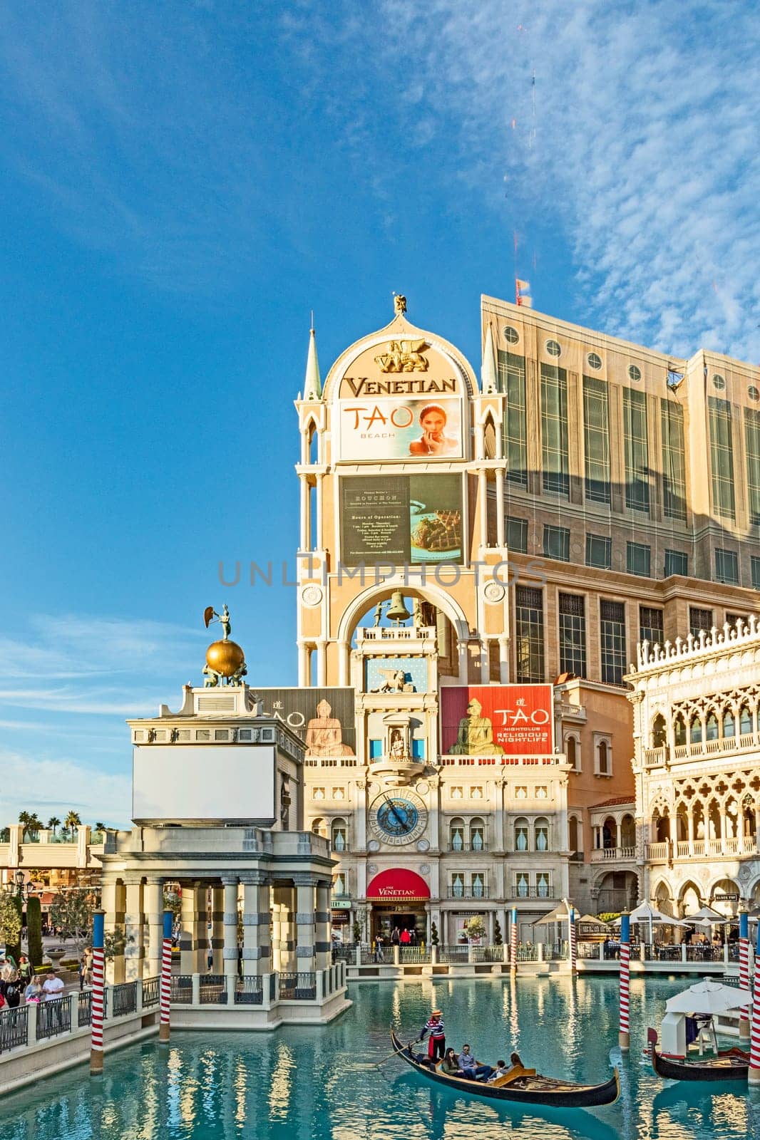 Las Vegas, USA - March 9, 2019: tourists enjoy gondola ride at the venetian hotel and casino in Las Vegas, USA.