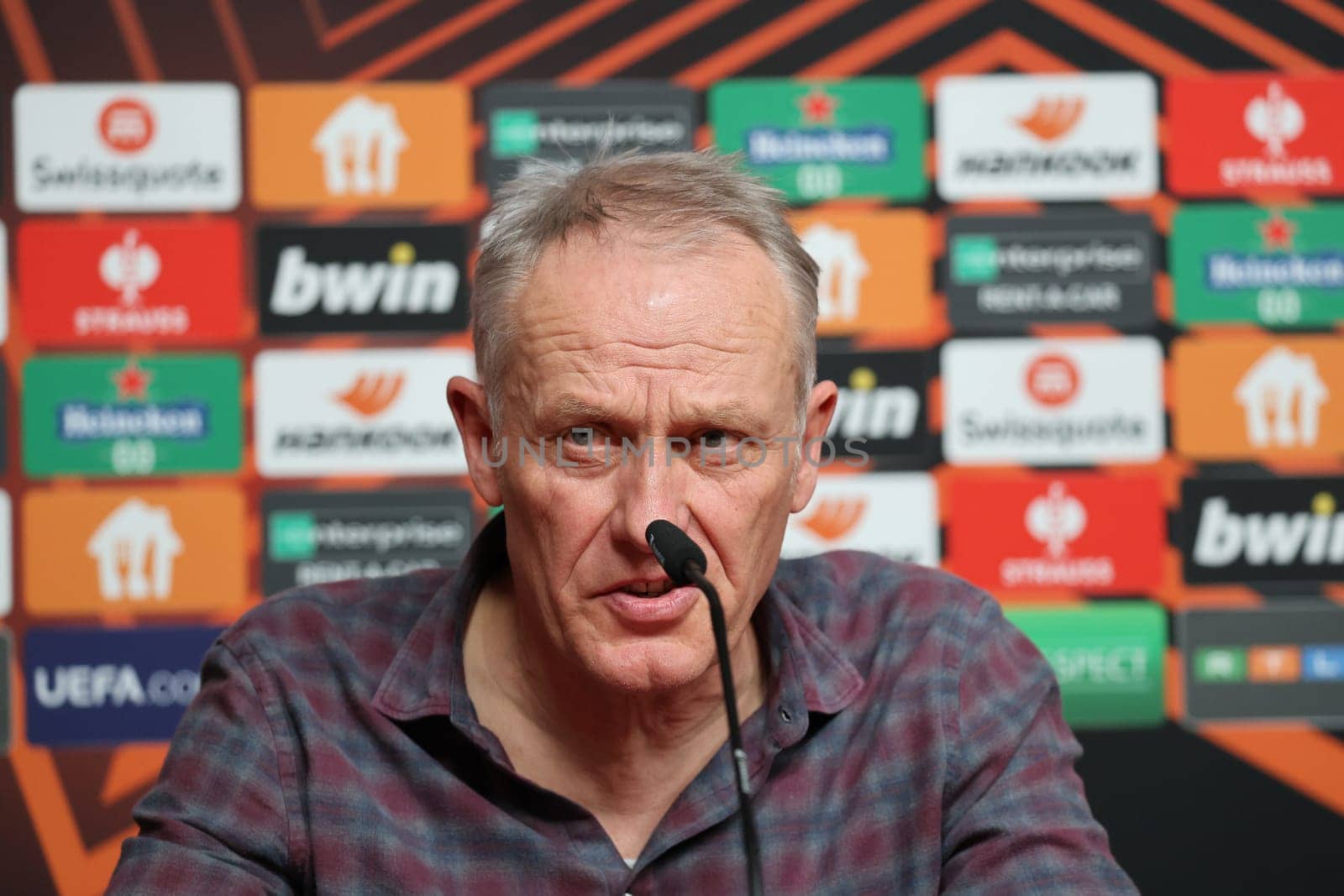 Coach Christian Streich (SC Freiburg) at the press conference,PK before Football Europa League - Qualification 1/8 Final,SC Freiburg vs RC Lens