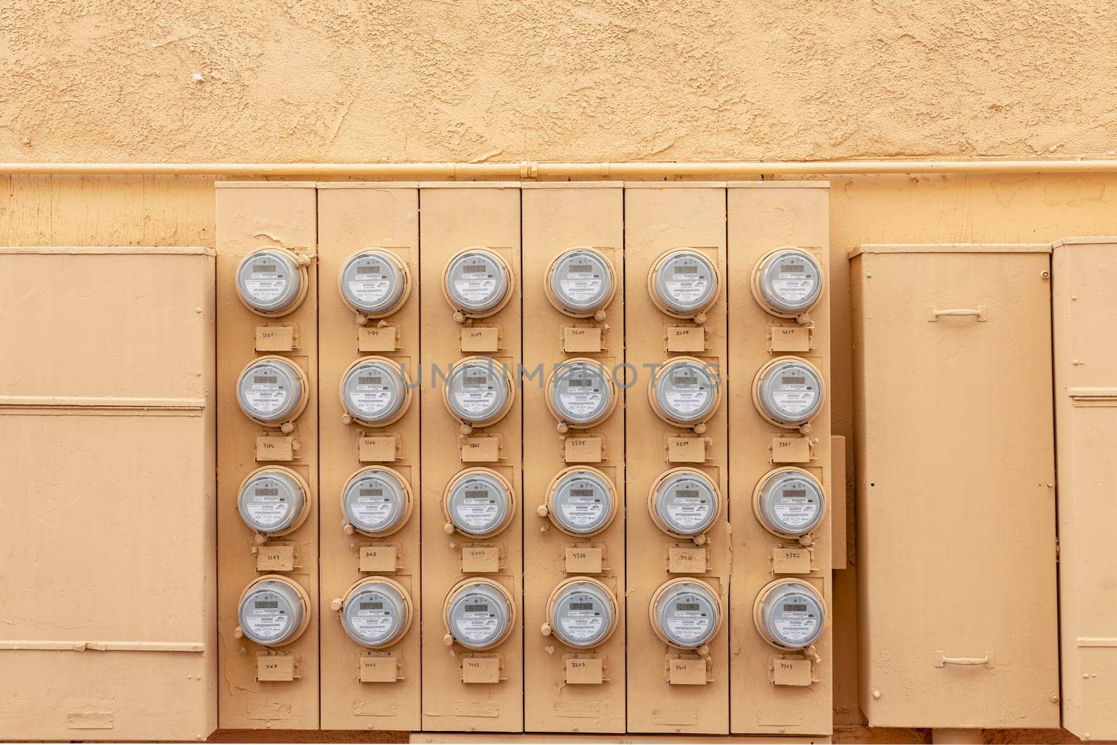Las Vegas, USA - March 10, 2019: electricity meters of an appartment building in Las Vegas