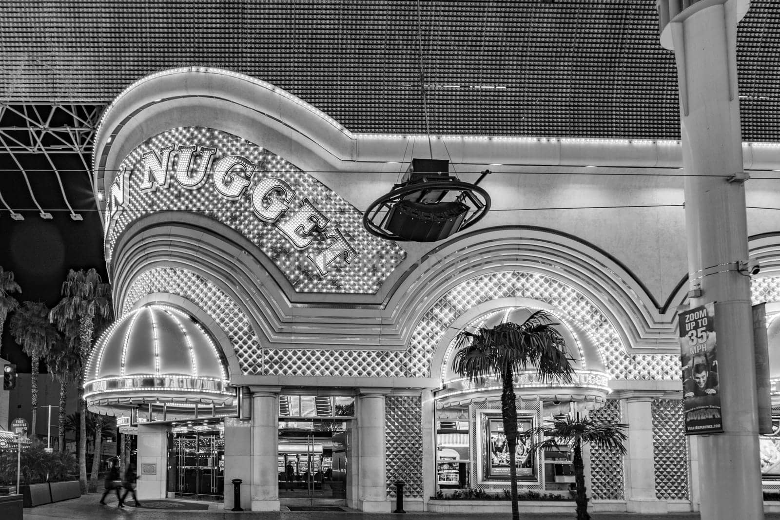 Las Vegas, USA - March 11, 2019: casino golden Nugget by night in Fremont street in Las Vegas, USA.